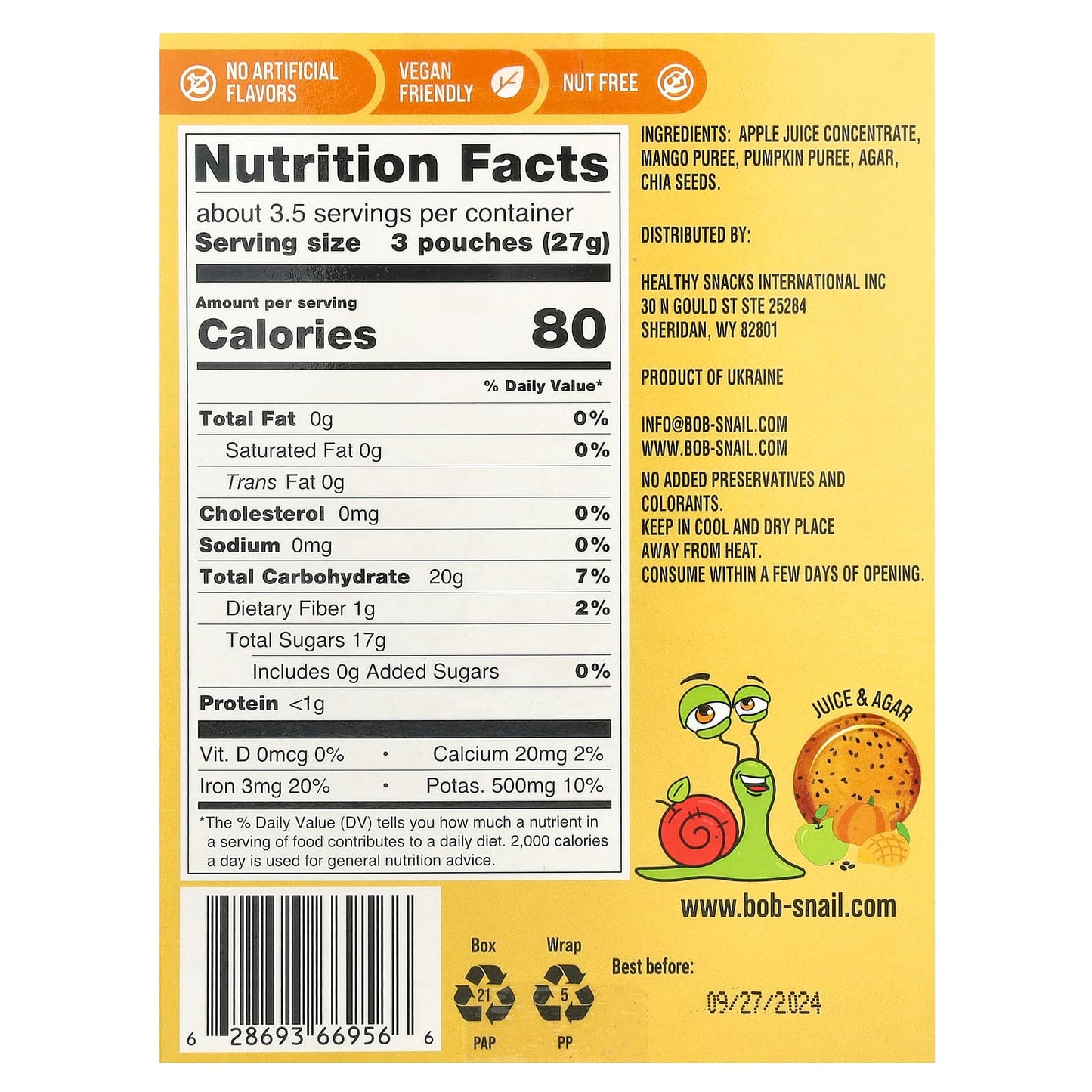 Bob Snail Fruit Gummy Snacks, Vegan, Gluten-Free, 10 Count - Image 2