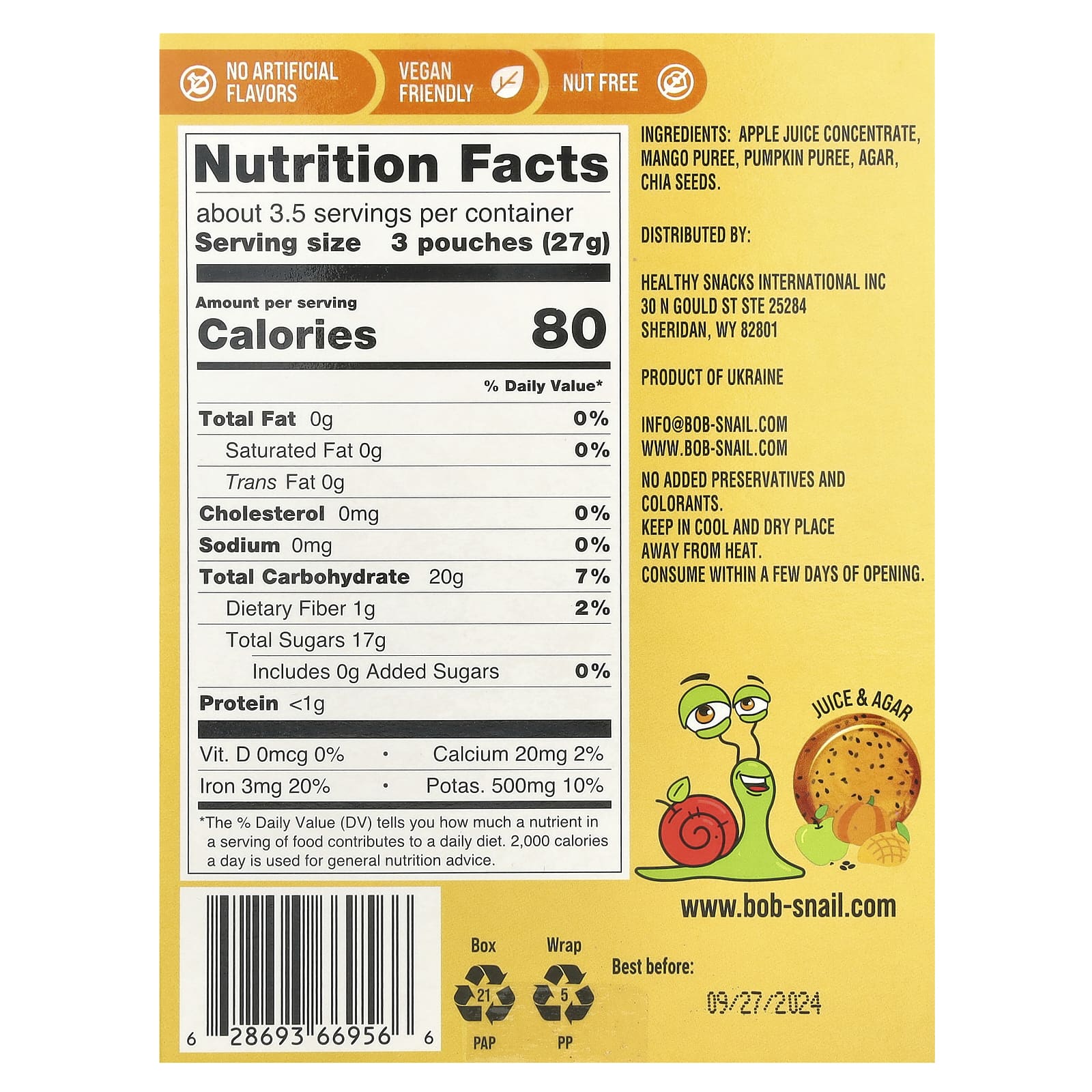 Bob Snail Fruit Gummy Snacks, Vegan, Gluten-Free, 10 Count - Image 2