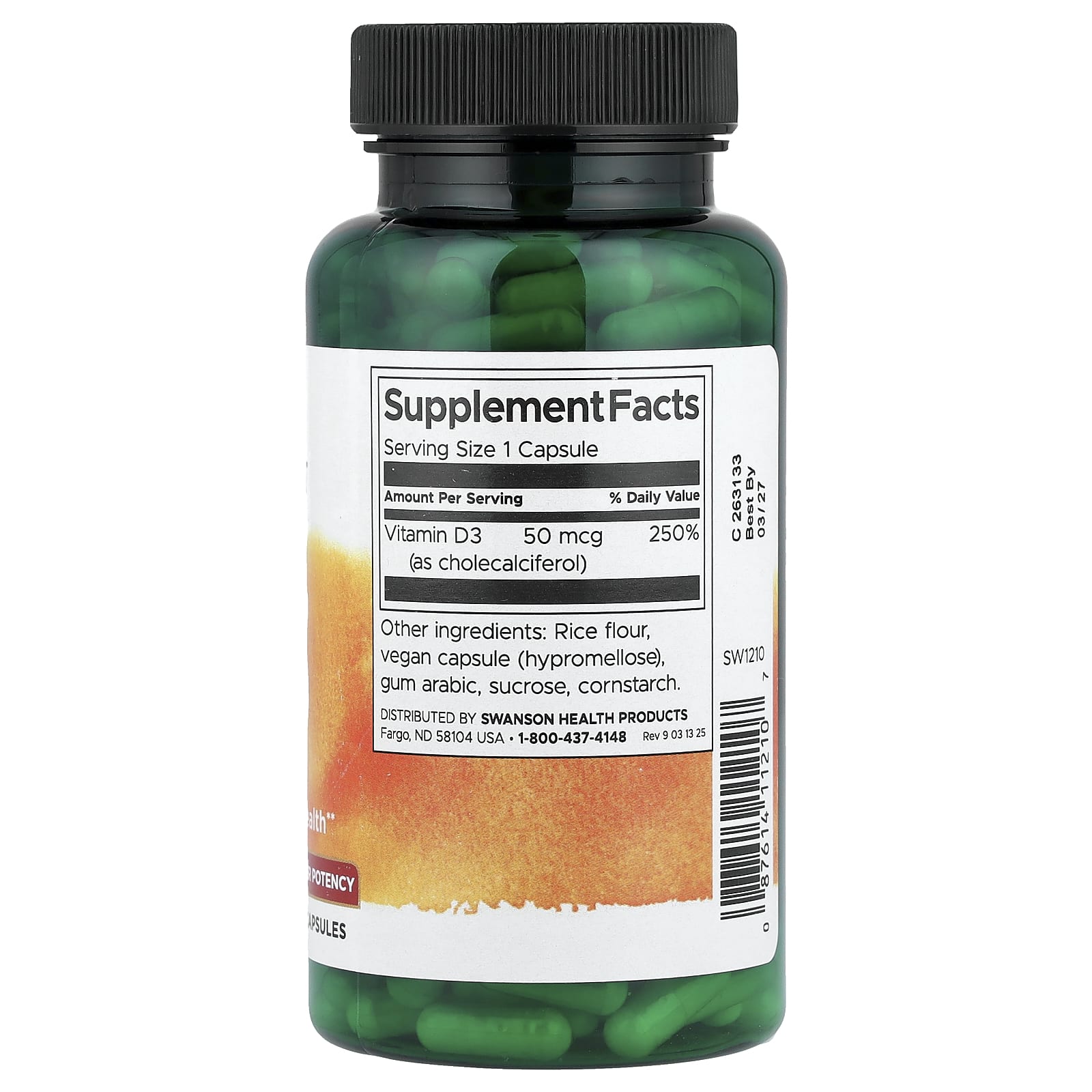 Swanson, Vitamin D3, Higher Potency,  50 mcg (2,000 IU), 250 Capsules - Image 2