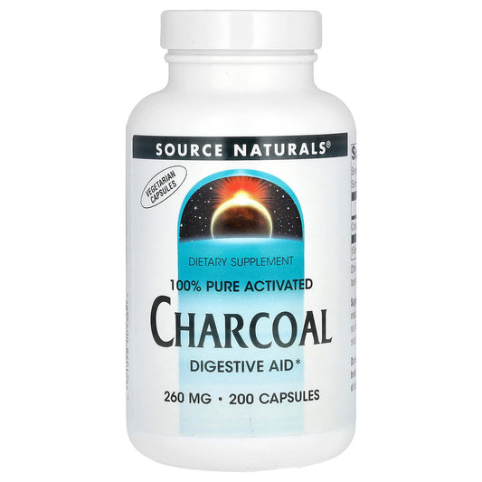 Source Naturals, 100% Pure Activated Charcoal, 260 mg , 200 Capsules - Image 1