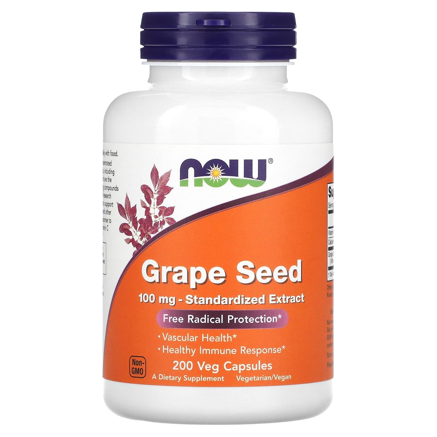NOW Foods, Grape Seed, Standardized Extract, 100 mg , 200 Veg Capsules - Image 1