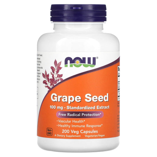 NOW Foods, Grape Seed, Standardized Extract, 100 mg , 200 Veg Capsules - Image 1