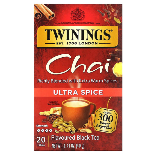 Twinings, Flavored Black Tea, Chai, Ultra Spice , 20 Tea Bags, 1.41 oz (40 g) - Image 1