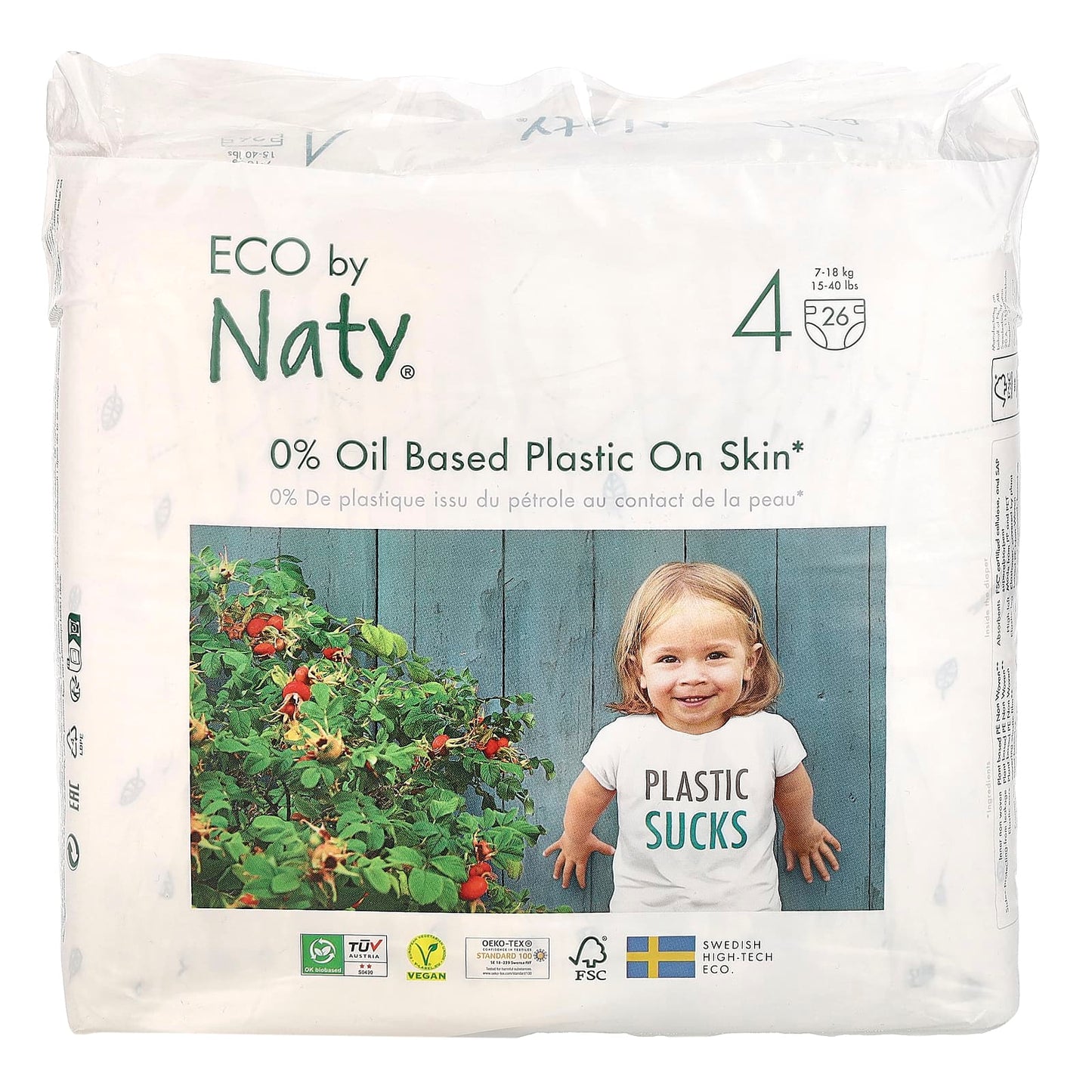 Naty, Eco Diaper, Size 4, 15-40 lbs (7-18 kg), 26 Diapers - Image 1