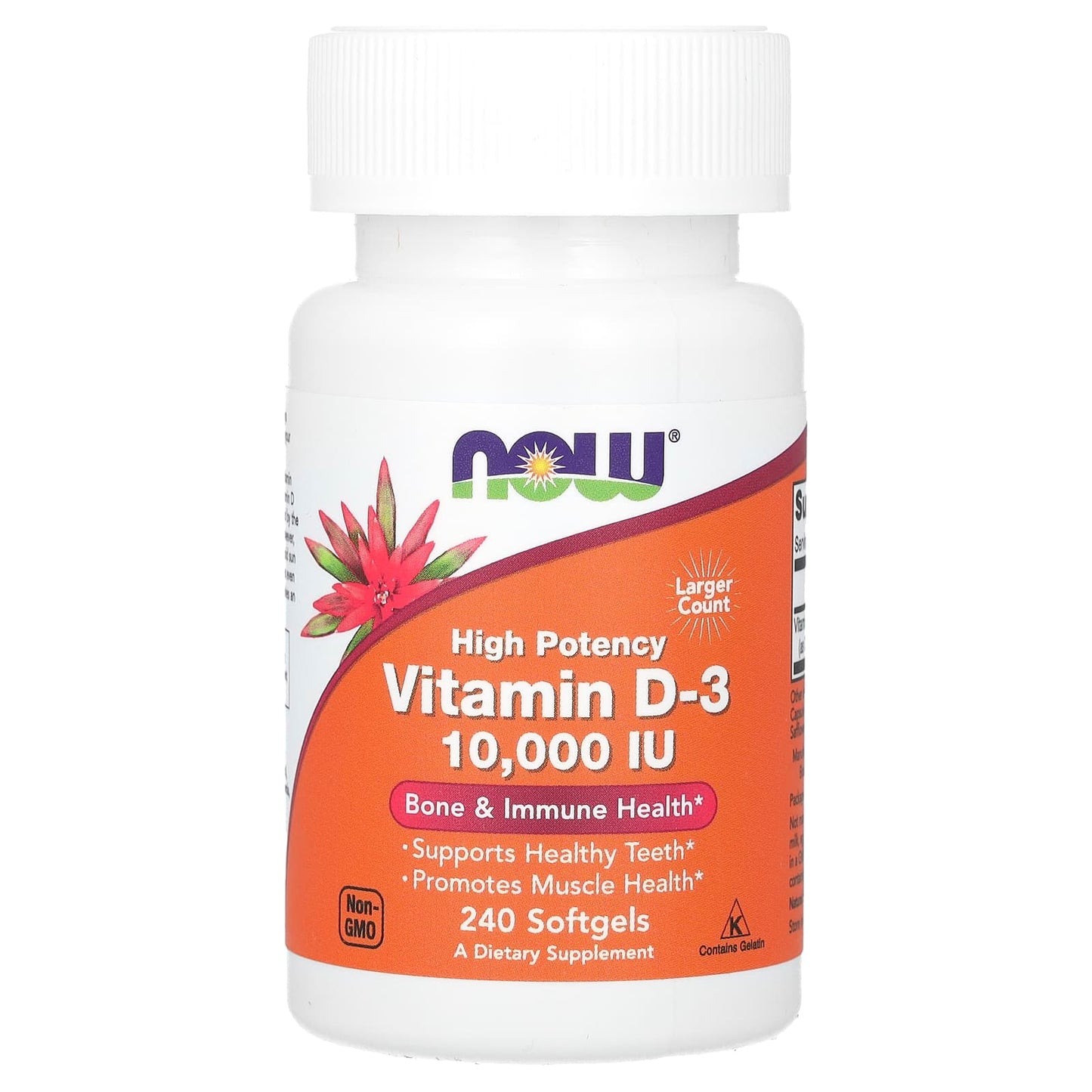 NOW Foods, Vitamin D-3, High Potency, 10,000 IU, 240 Softgels - Image 1