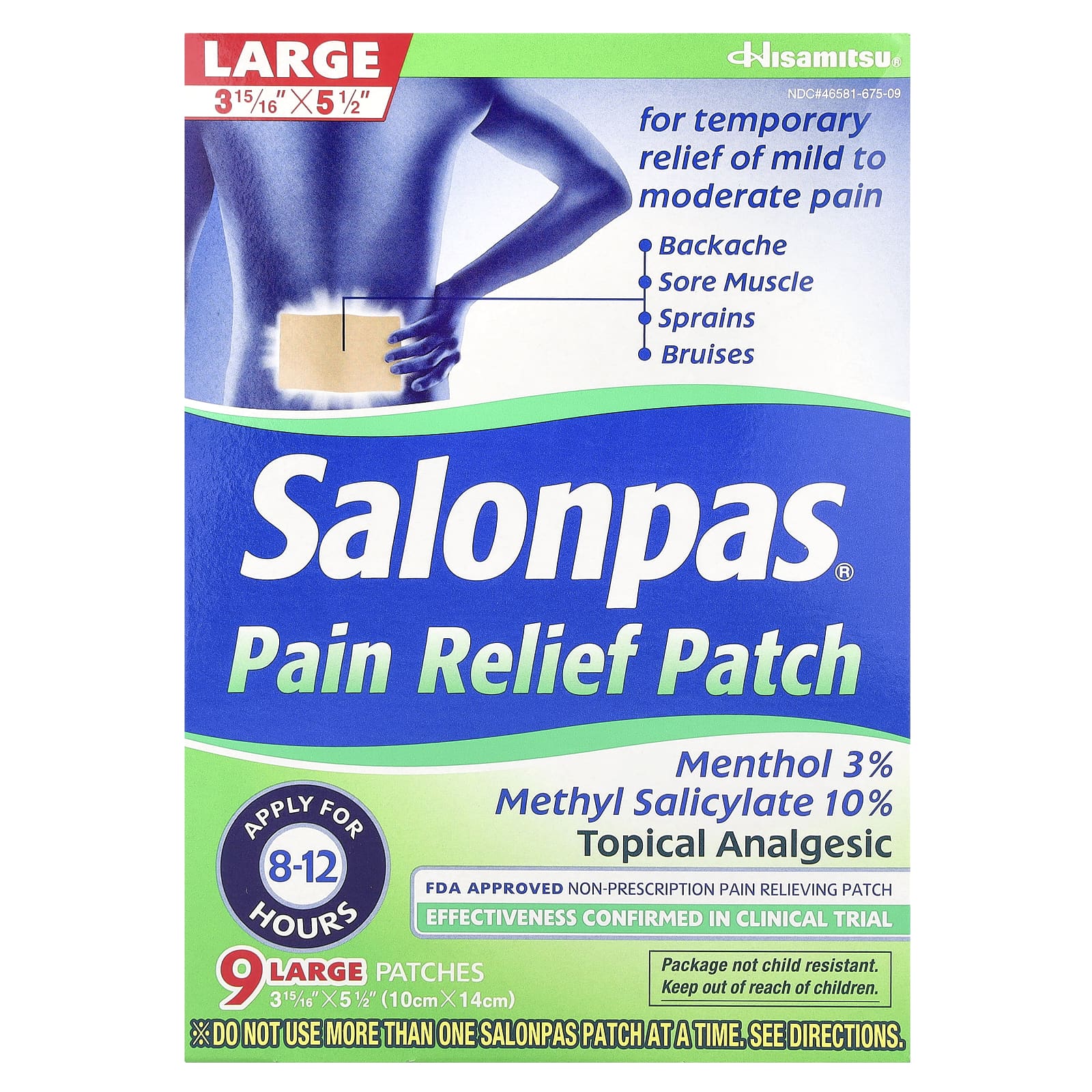 Salonpas, Pain Relief Patch, Large, Minty, 9 Patches - Image 1