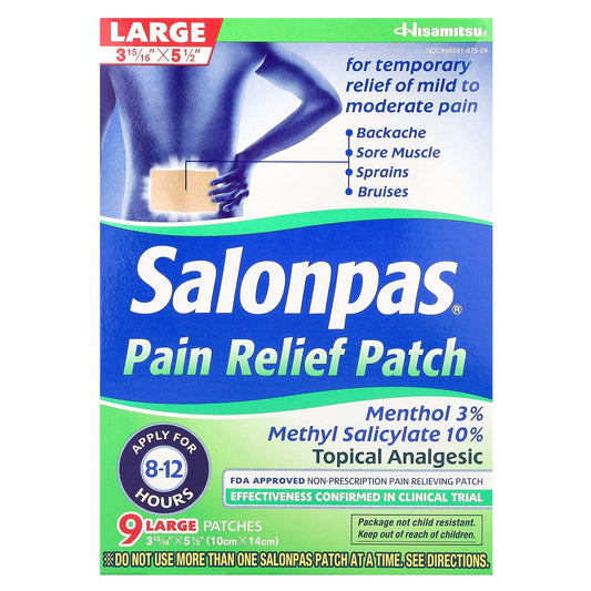 Salonpas, Pain Relief Patch, Large, Minty, 9 Patches - Image 1