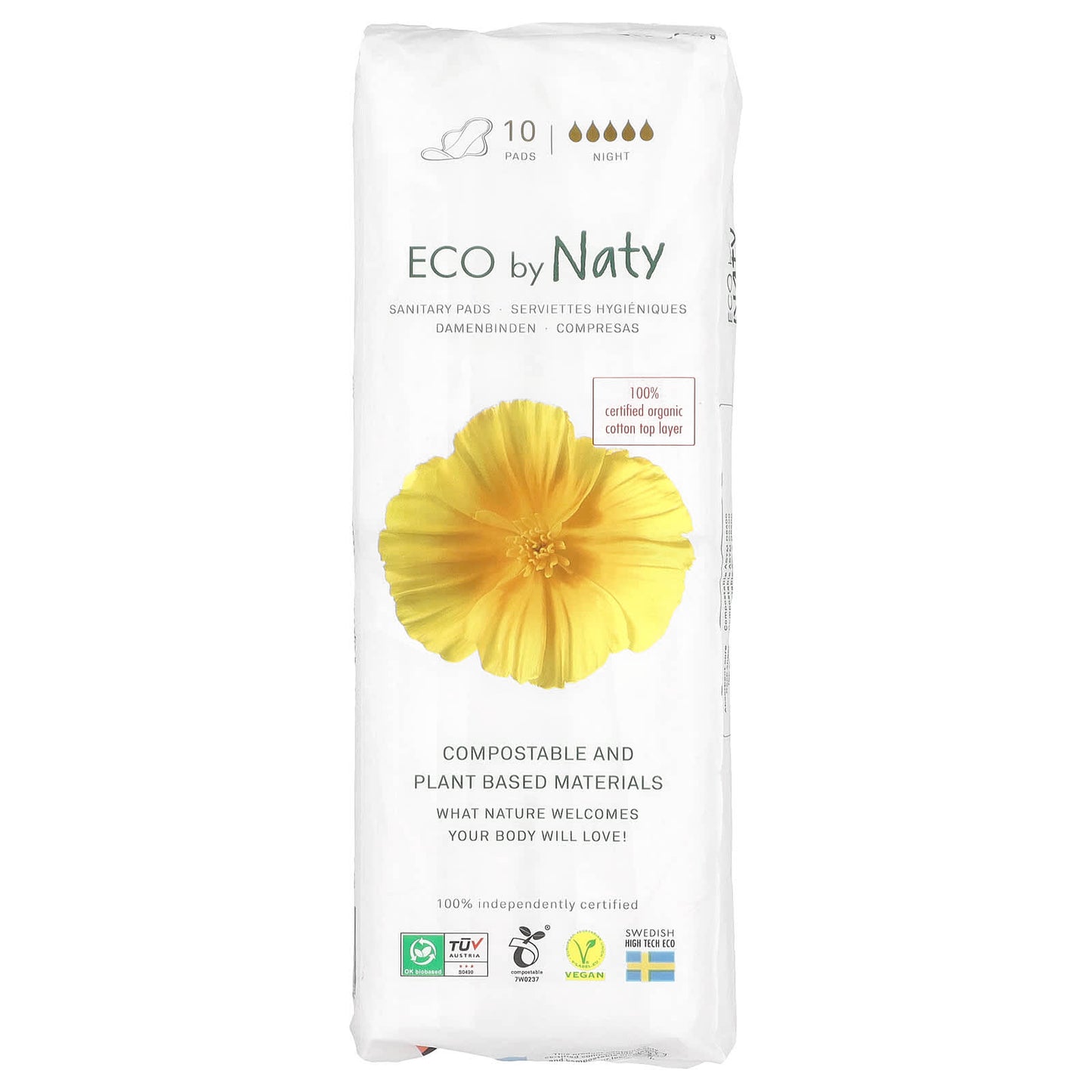 Naty, Sanitary Pads, Night, 10 Pads - Image 1