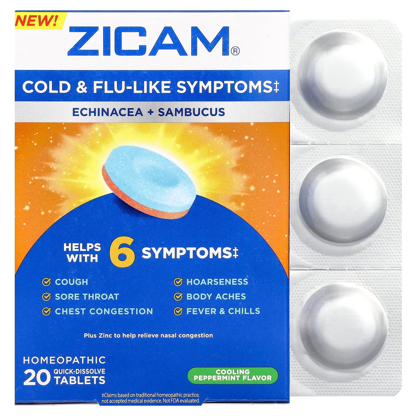 Zicam, Echinacea + Sambucus, Cooling Peppermint, 20 Quick-Dissolve Tablets - Image 1