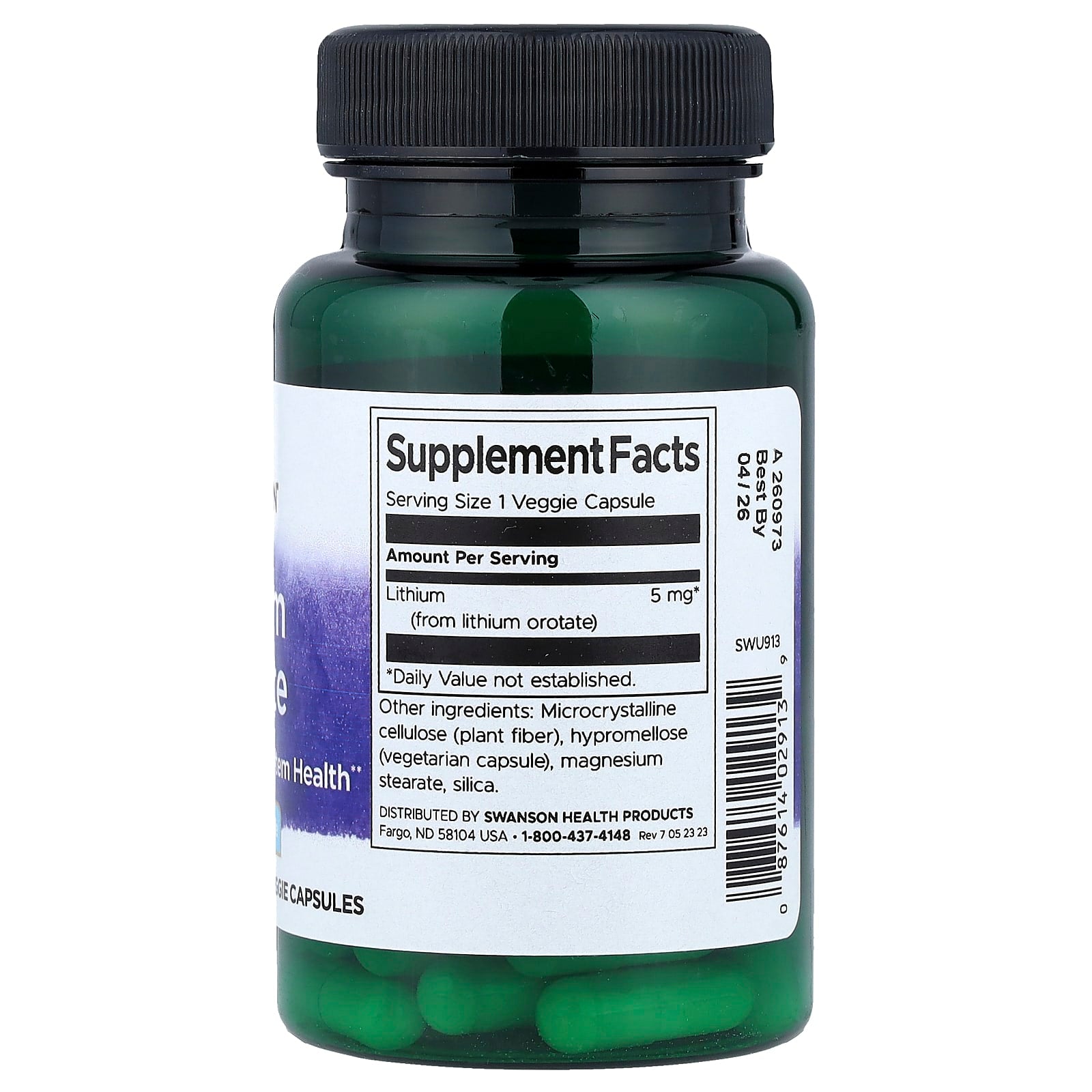 Swanson, Lithium Orotate, 5 mg, 60 Veggie Capsules - Image 2