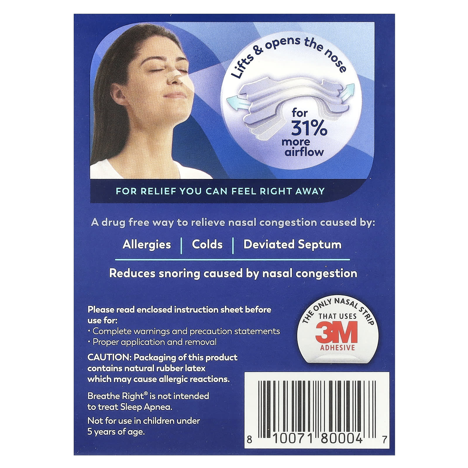 Breathe Right Nasal Strips for Sensitive Skin - Clear, 30 Strips - Image 2