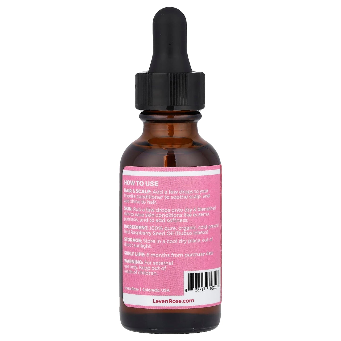 Leven Rose, 100% Pure & Organic, Red Raspberry Seed Oil, 1 fl oz (30 ml) - Image 2