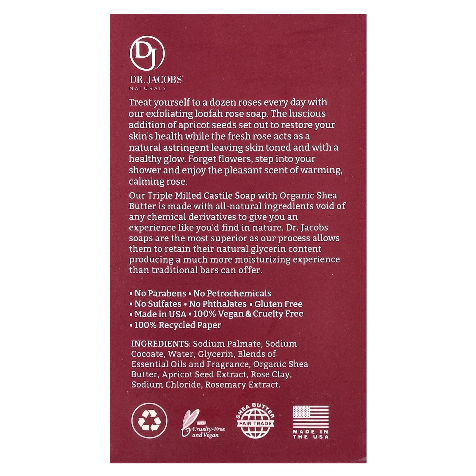 Rose Exfoliating Castile Bar Soap - Natural Moisturizer by Dr. Jacobs Naturals - Image 2