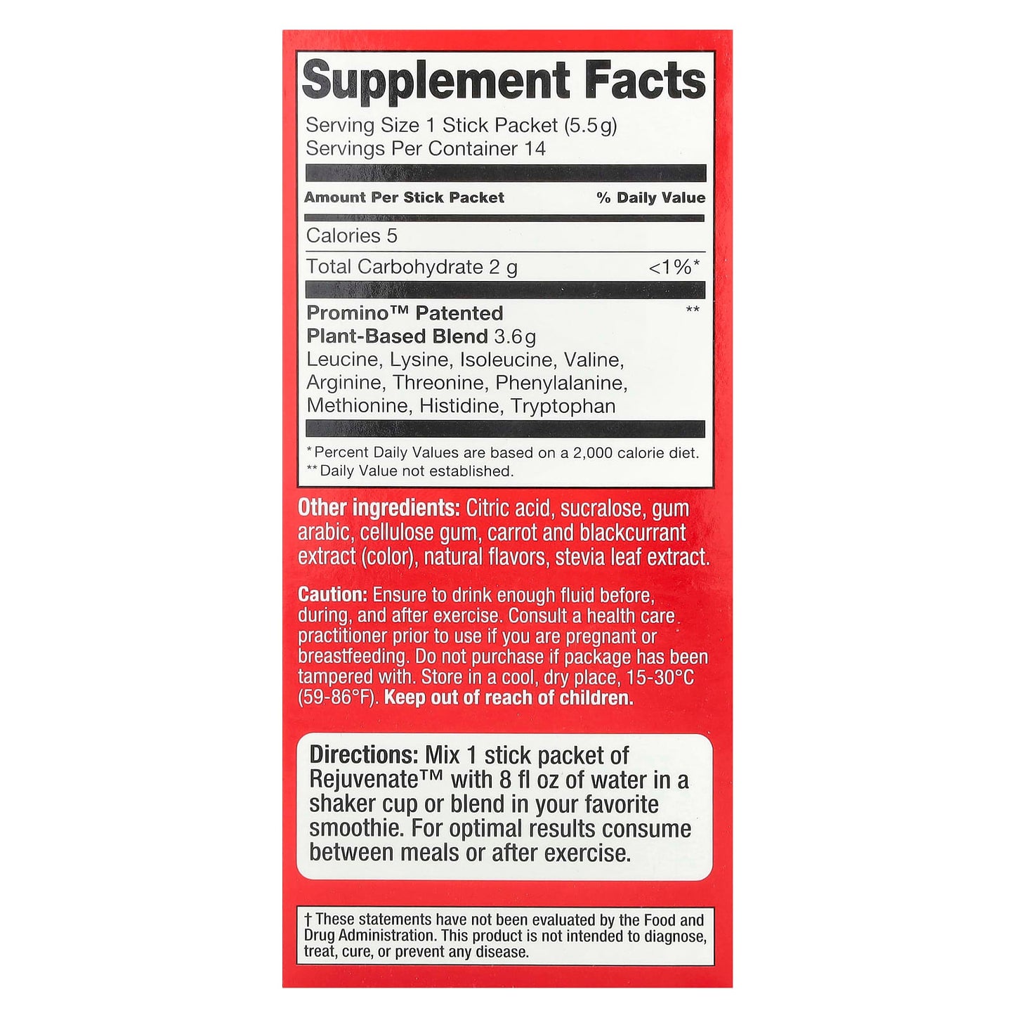 Rejuvenate Muscle Activator™, Drink Mix, Raspberry Burst, 14 Stick Packs, 0.19 oz (5.5 g) Each - Image 2