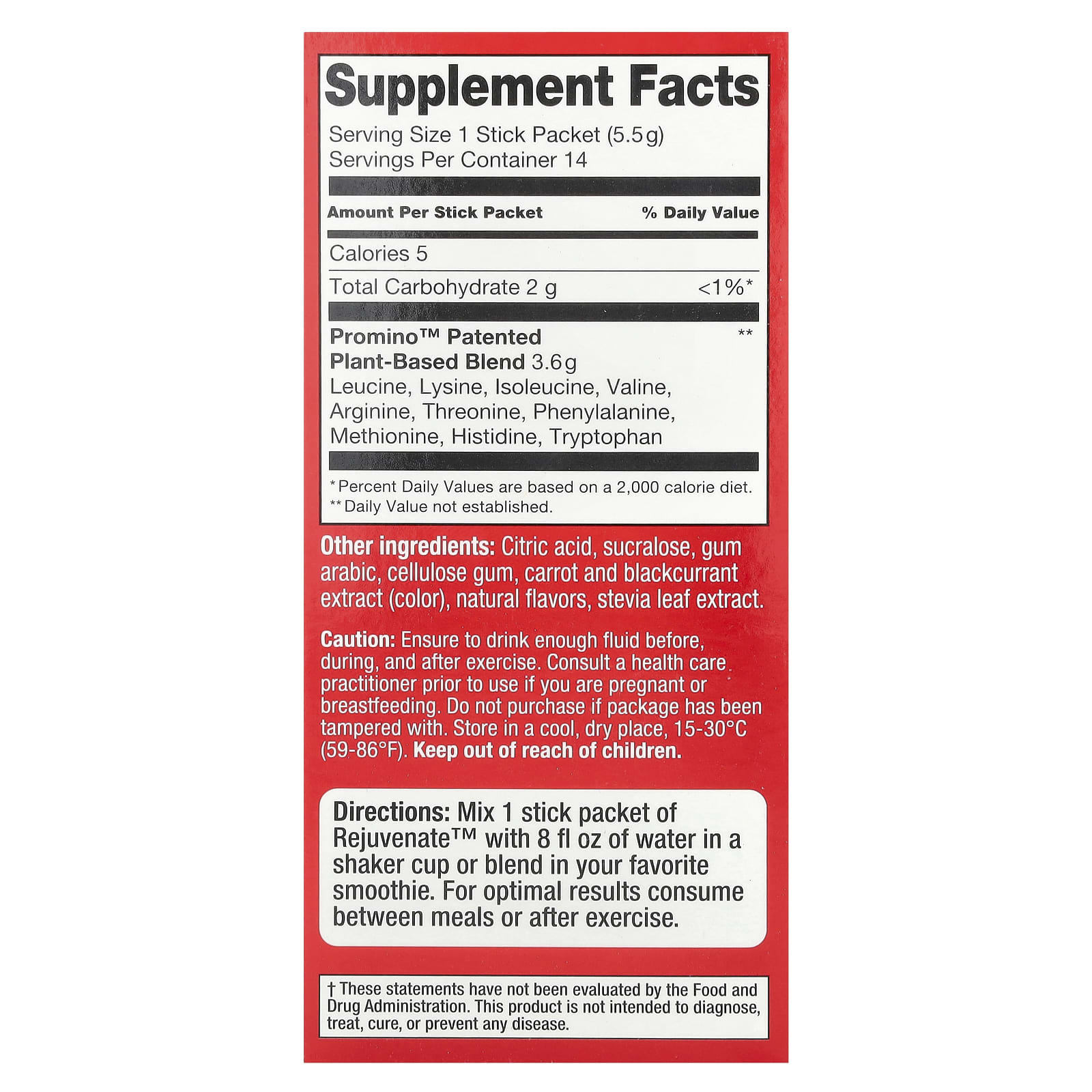 Rejuvenate Muscle Activator™, Drink Mix, Raspberry Burst, 14 Stick Packs, 0.19 oz (5.5 g) Each - Image 2