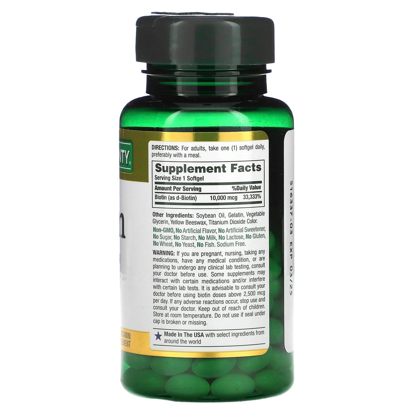 Nature's Bounty, Biotin, 10,000 mcg, 120 Rapid Release Softgels - Image 2