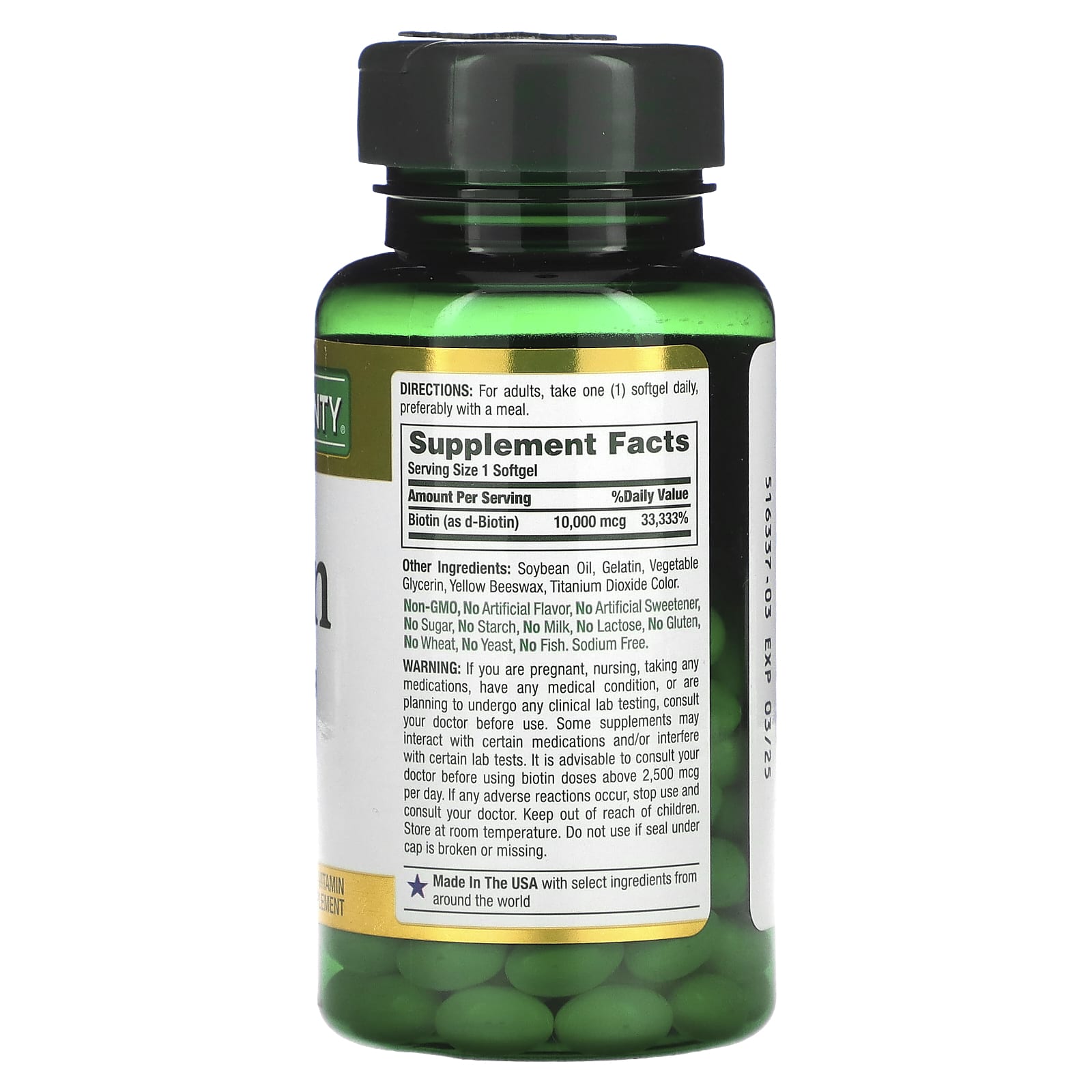 Nature's Bounty, Biotin, 10,000 mcg, 120 Rapid Release Softgels - Image 2