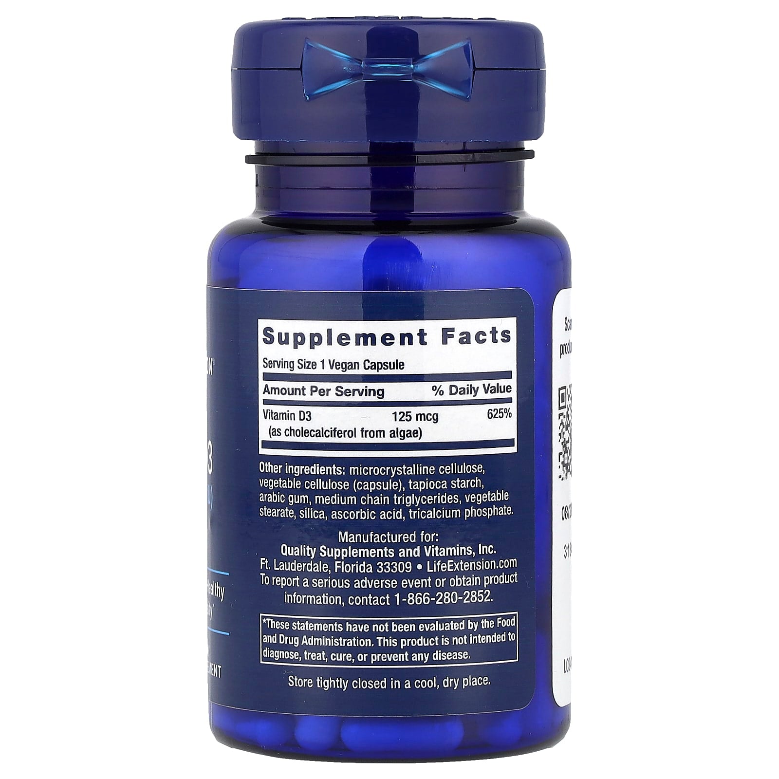 Life Extension, Vegan Vitamin D3, 125 mcg (5000 IU), 60 Vegan Capsules - Image 2