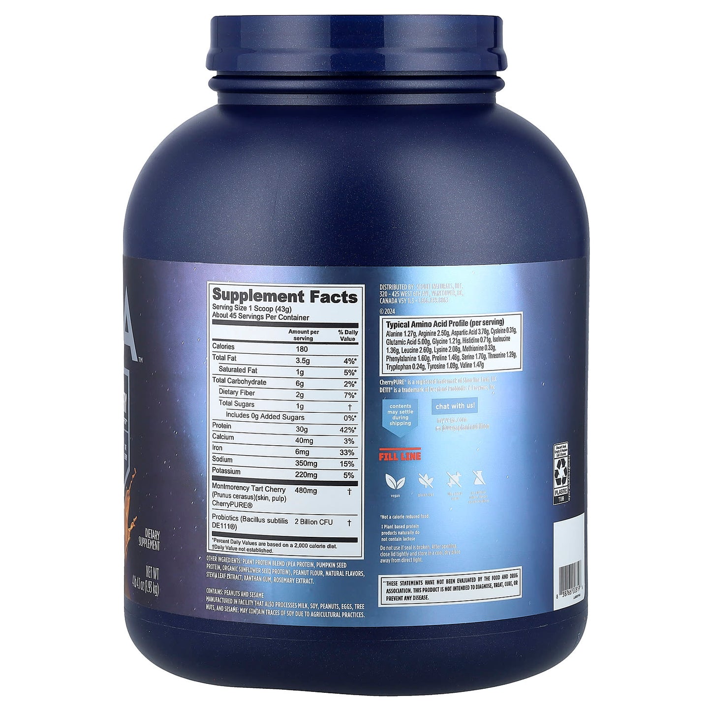 Vega, Plant-Based Protein, Performance Protein + Recovery, Peanut Butter, 4 lb 4.1 oz (1.93 kg) - Image 2