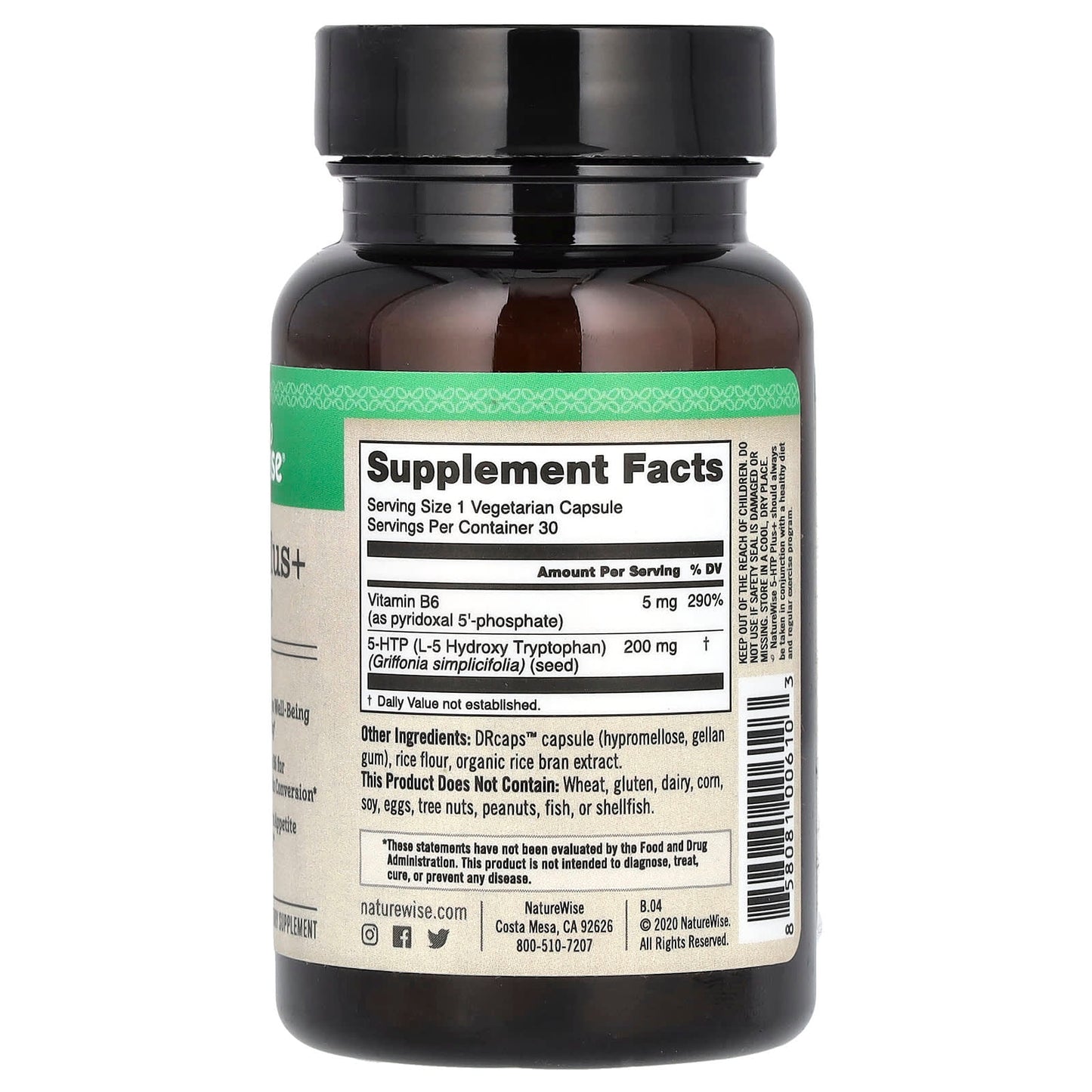 NatureWise, 5-HTP Plus+, 200 mg, 30 Vegetarian Capsules - Image 2