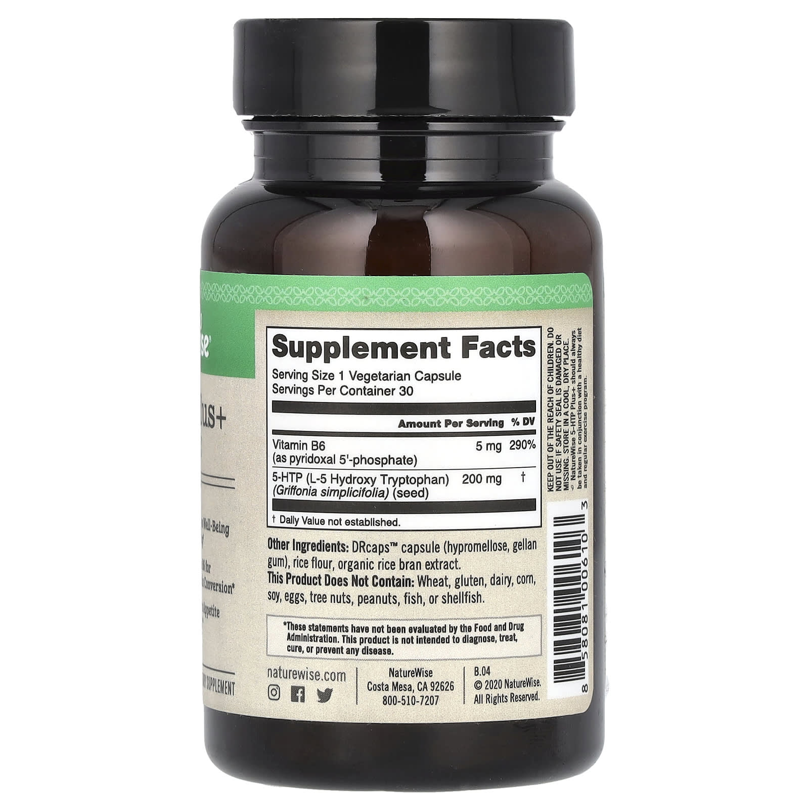 NatureWise, 5-HTP Plus+, 200 mg, 30 Vegetarian Capsules - Image 2