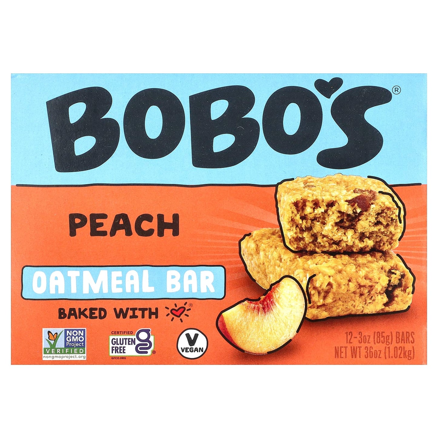 Peach Oatmeal Bars by Bobo's - Gluten Free, Vegan, 12 Bars - Image 1