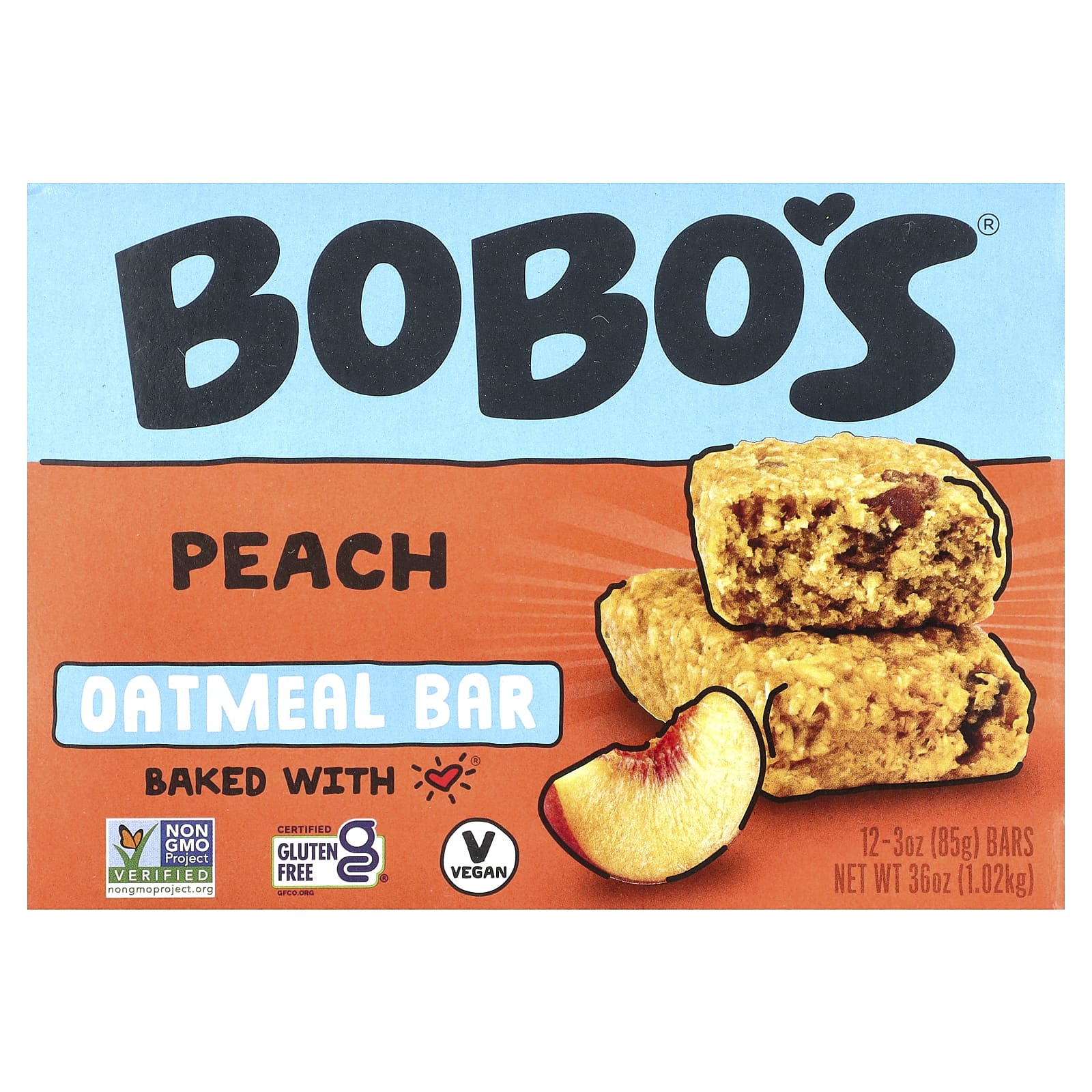 Peach Oatmeal Bars by Bobo's - Gluten Free, Vegan, 12 Bars - Image 1