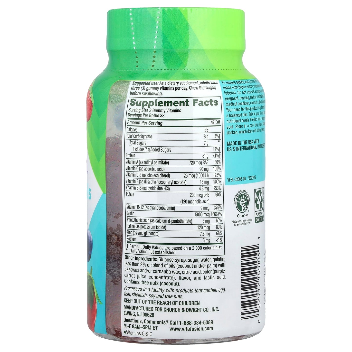 VitaFusion, Hair, Skin & Nails Multivitamin Gummies, Berry , 100 Gummies - Image 2
