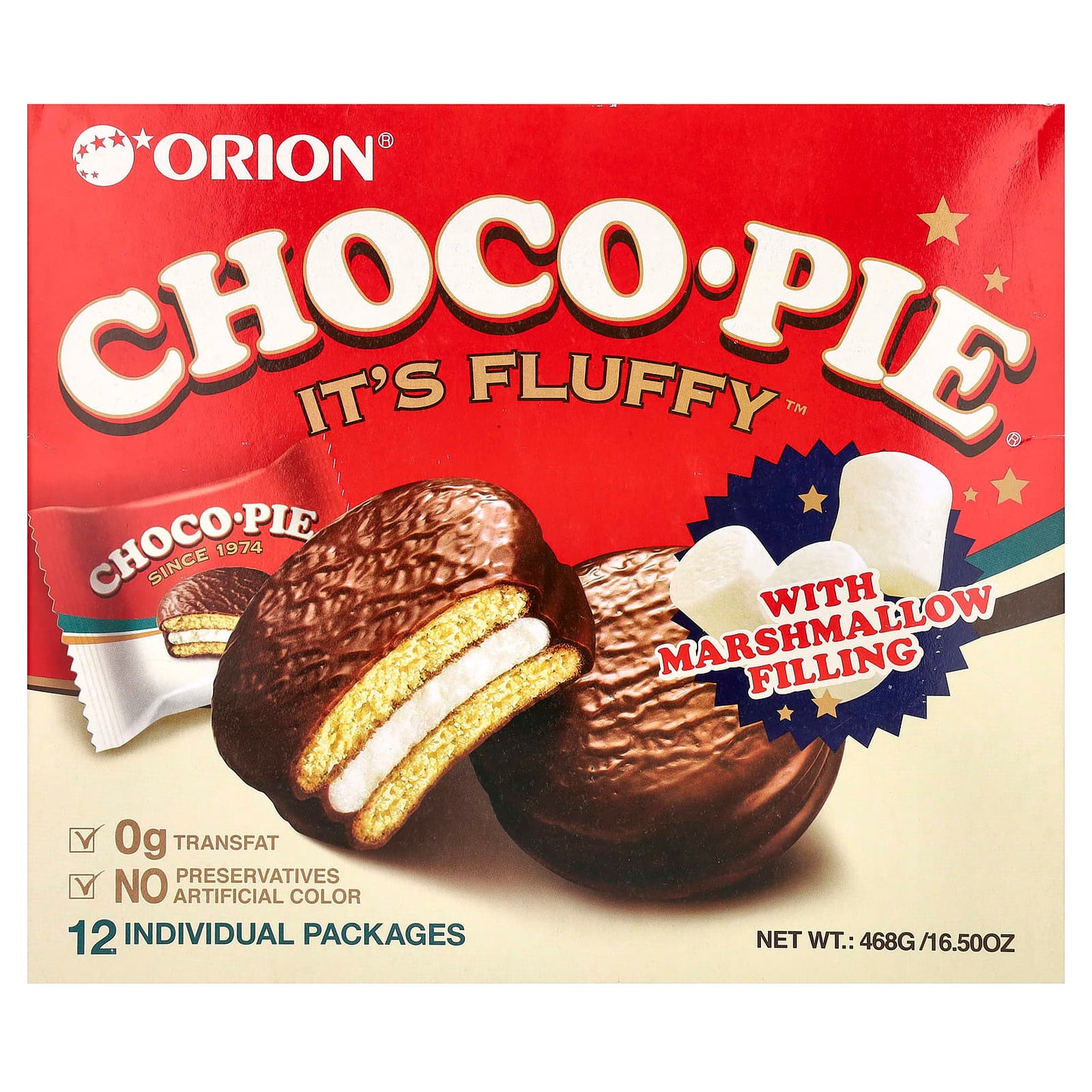Orion, Choco Pie® with Marshmallow Filling, 12 Individual Packages, 16.5 oz (468 g) - Image 1