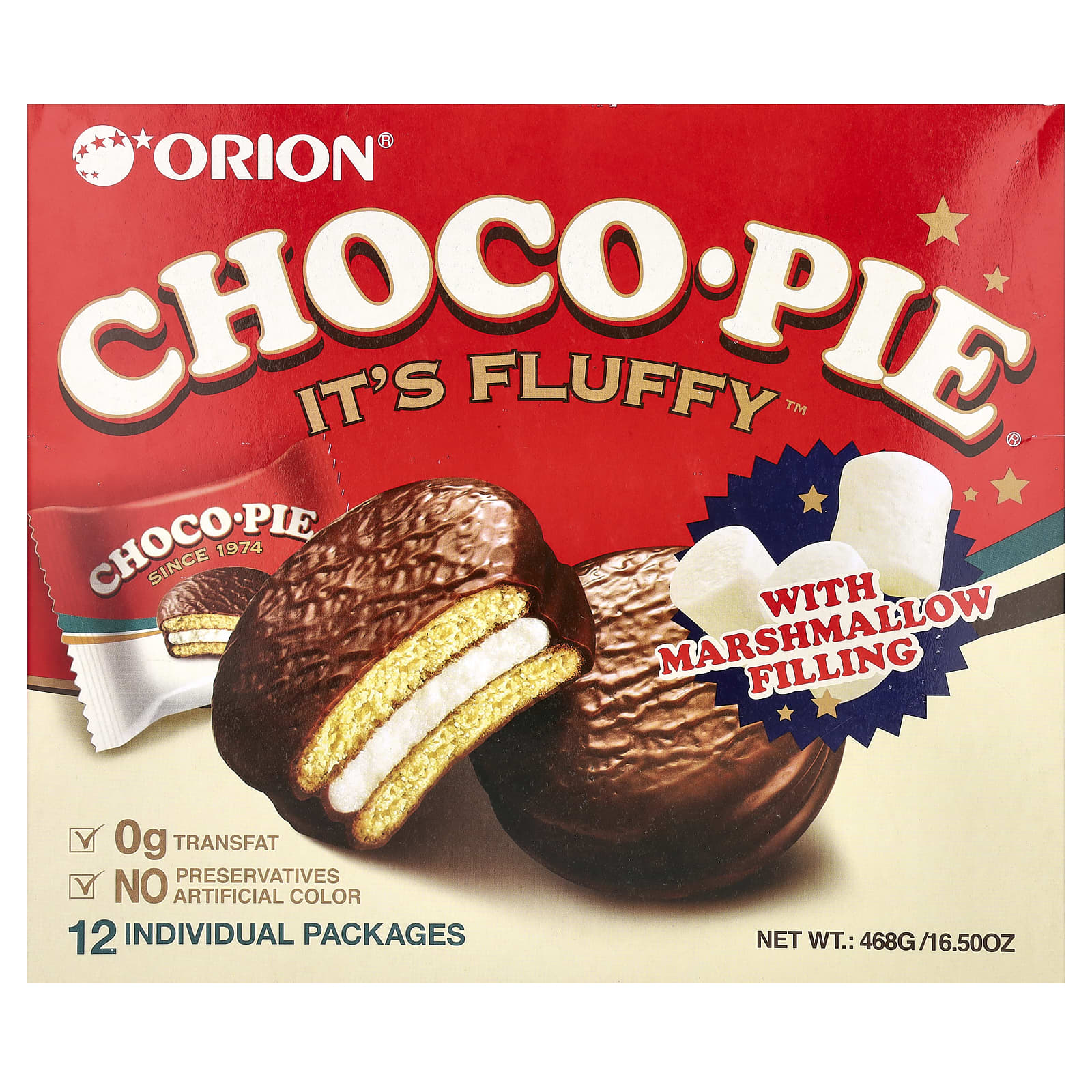 Orion, Choco Pie® with Marshmallow Filling, 12 Individual Packages, 16.5 oz (468 g) - Image 1
