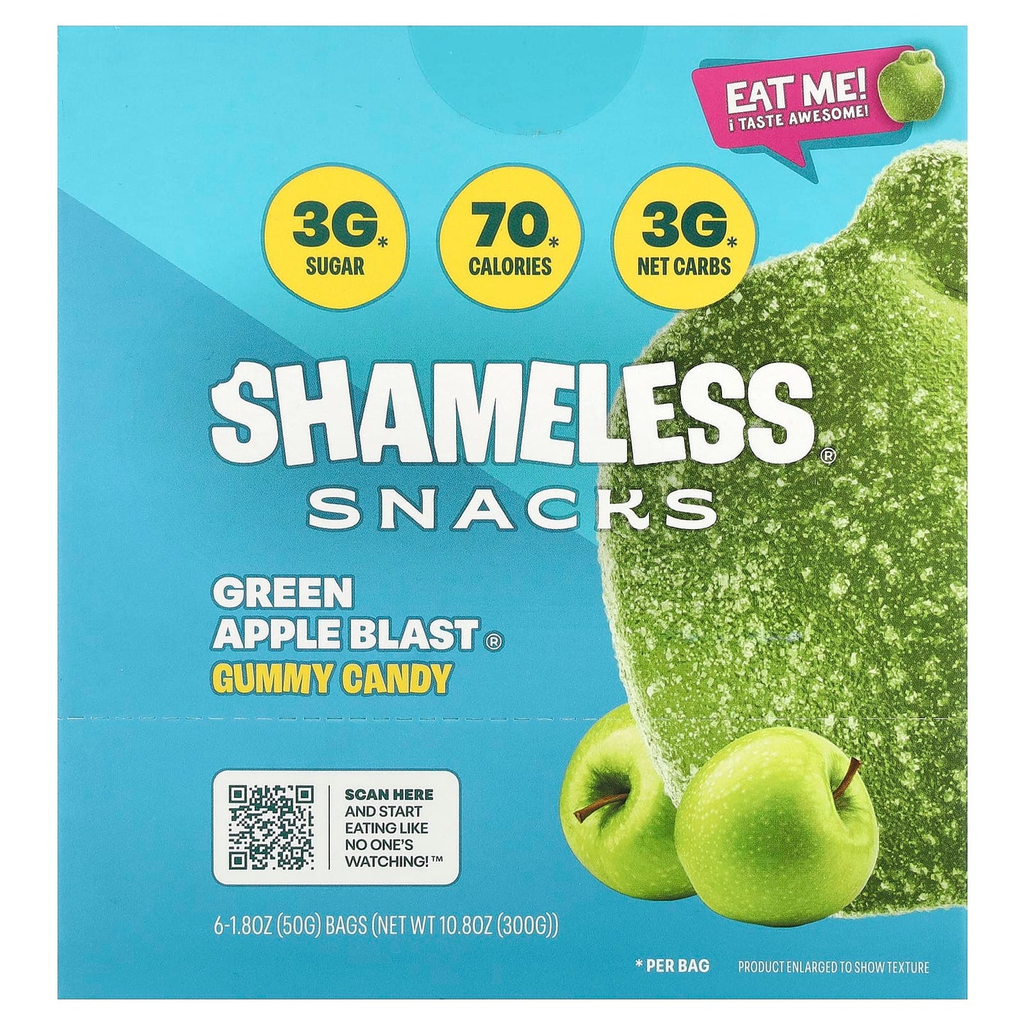 Shameless Snacks, Gummy Candy, Green Apple Blast®, 6 Bags, 1.8 oz (50 g) Each - Image 1