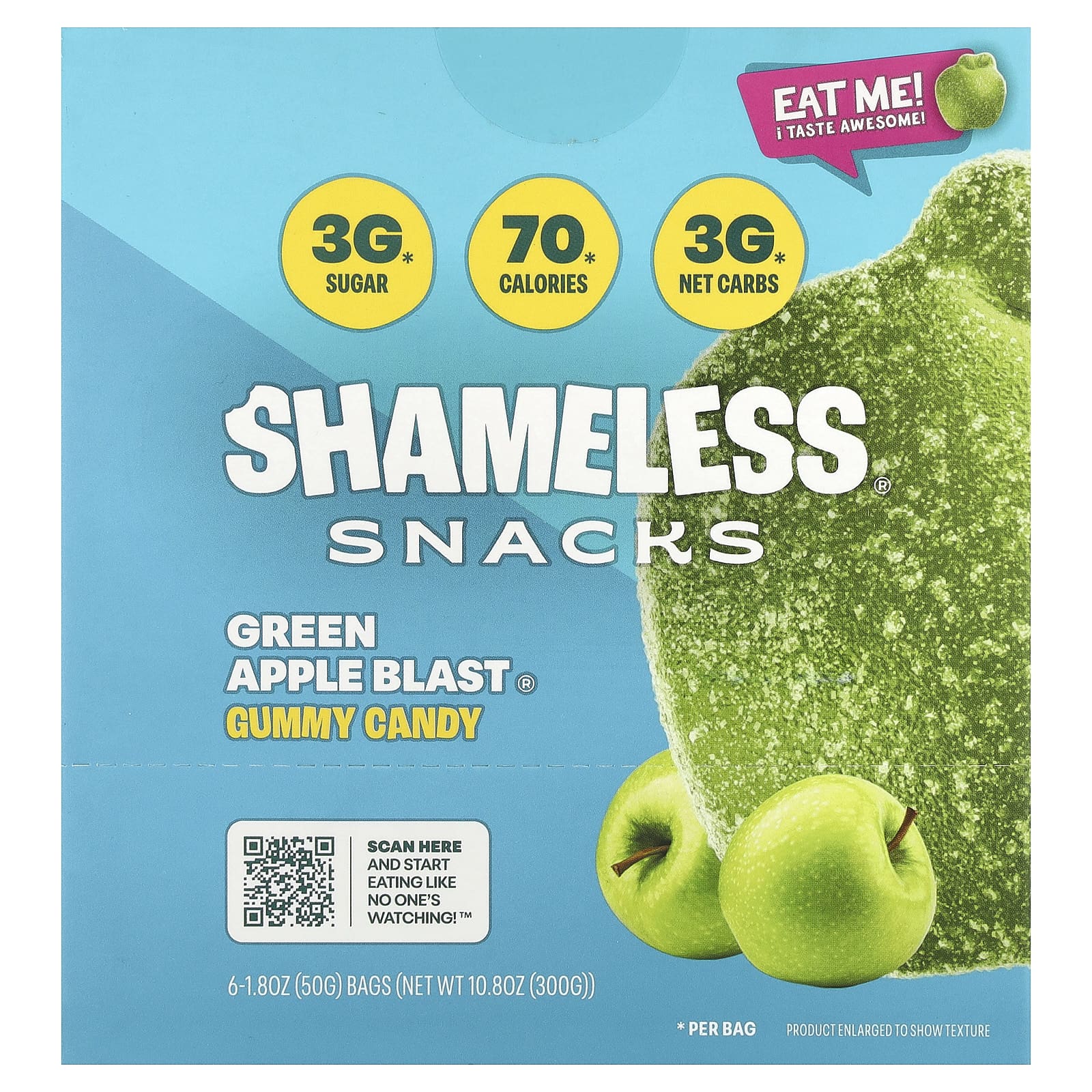 Shameless Snacks, Gummy Candy, Green Apple Blast®, 6 Bags, 1.8 oz (50 g) Each - Image 1