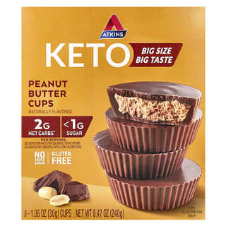 Atkins Keto Peanut Butter Cups - Low Carb Treats, 8 Cups, 1.06 oz Each