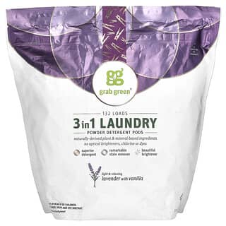 Grab Green, 3-in-1 Laundry Powder Detergent Pods, Lavender with Vanilla, 132 Loa