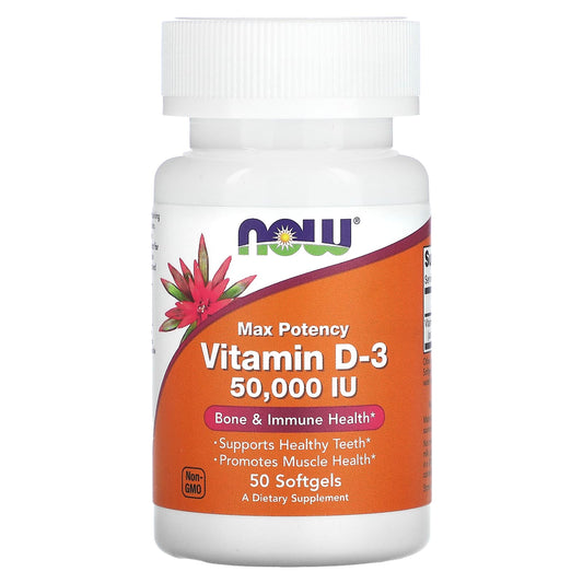 NOW Foods, Vitamin D-3, Max Potency, 50,000 IU, 50 Softgels - Image 1