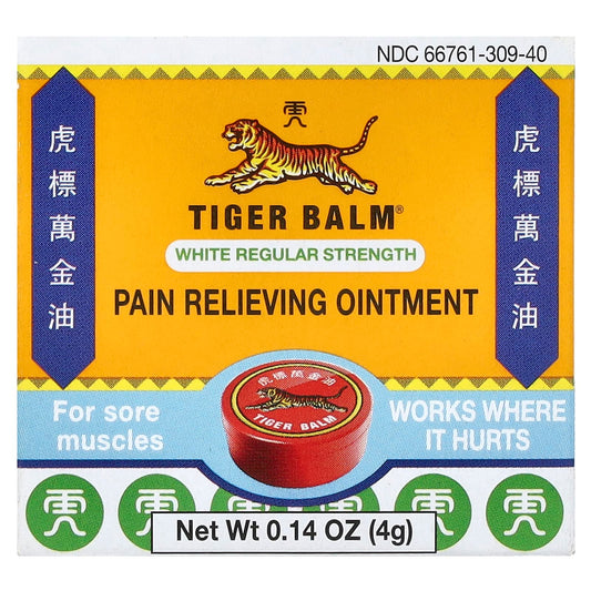 Tiger Balm, Pain Relieving Ointment, White Regular Strength, 0.14 oz (4 g) - Image 1