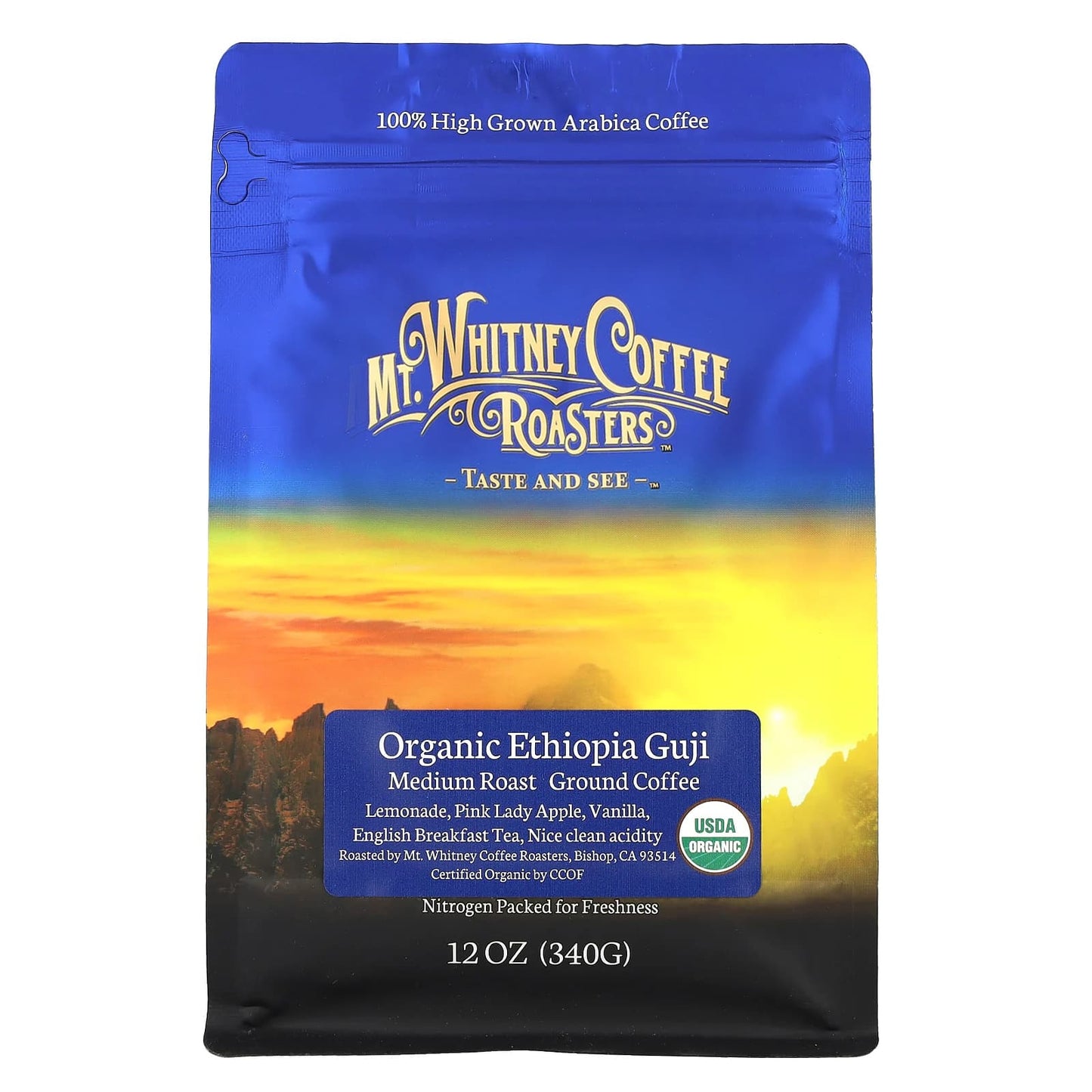 Mt. Whitney Coffee Roasters, Organic Ethiopia Guji, Ground Coffee, Medium Roast, 12 oz (340 g) - Image 1
