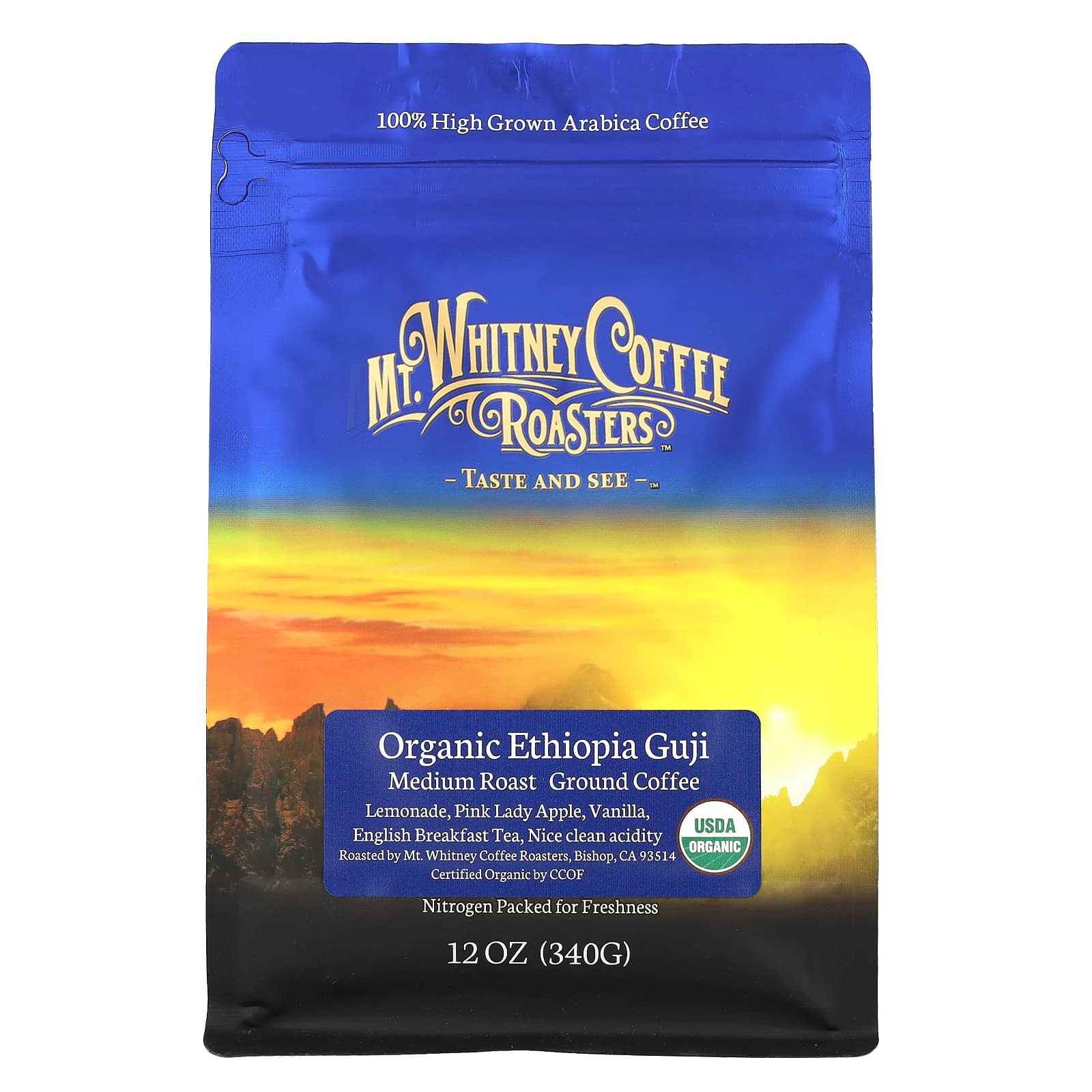 Mt. Whitney Coffee Roasters, Organic Ethiopia Guji, Ground Coffee, Medium Roast, 12 oz (340 g) - Image 1