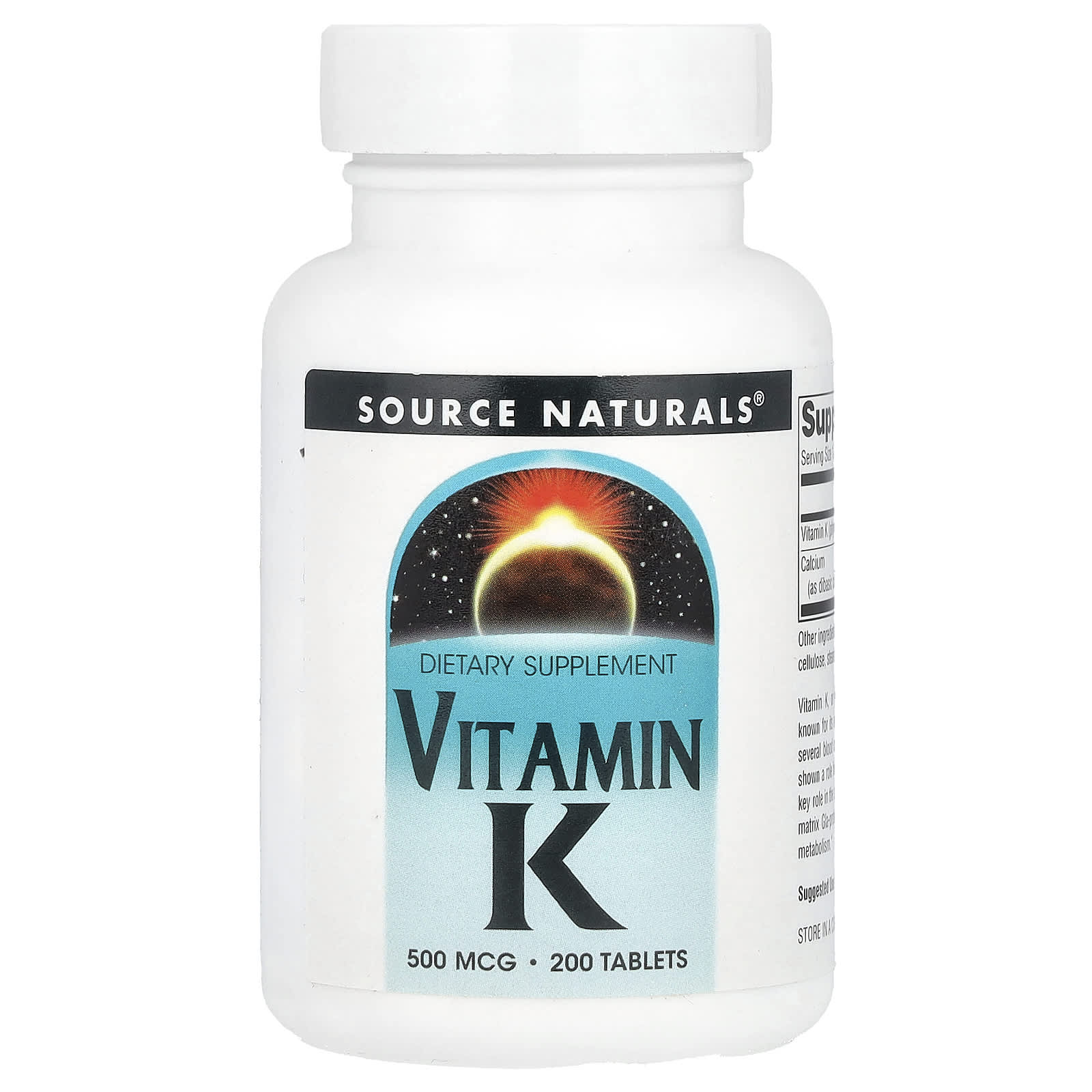 Source Naturals, Vitamin K, 500 mcg, 200 Tablets - Image 1