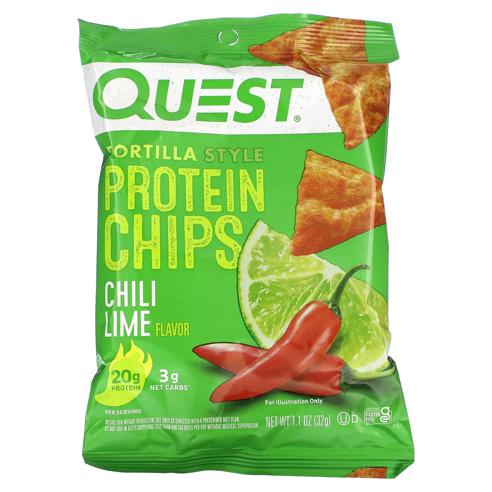 Quest Nutrition, Tortilla Style Protein Chips, Chili Lime, 8 Bags, 1.1 oz (32 g) Each - Image 2