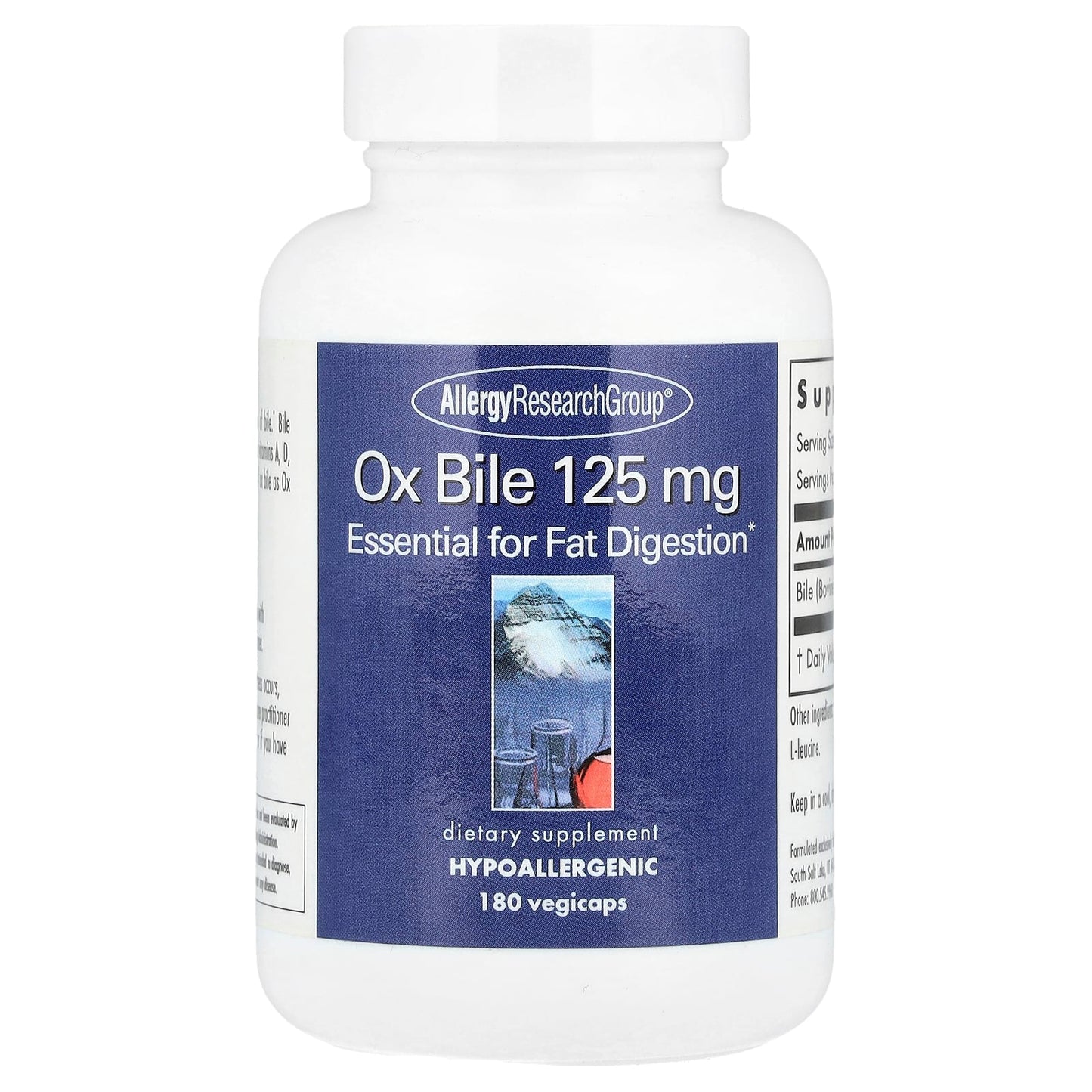 Allergy Research Group Ox Bile Supplement 125mg 180 Capsules - Image 1