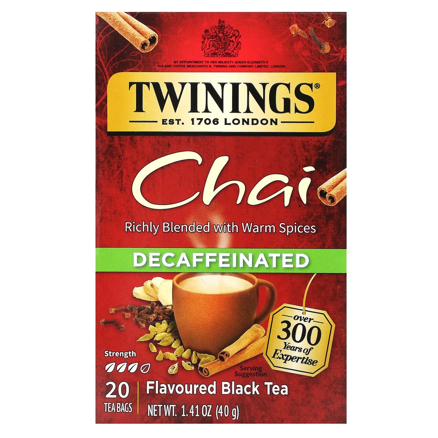 Twinings, Flavored Black Tea, Chai, Decaffeinated , 20 Tea Bags, 1.41 oz (40 g) - Image 1