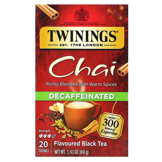 Twinings, Flavored Black Tea, Chai, Decaffeinated , 20 Tea Bags, 1.41 oz (40 g) - Image 1