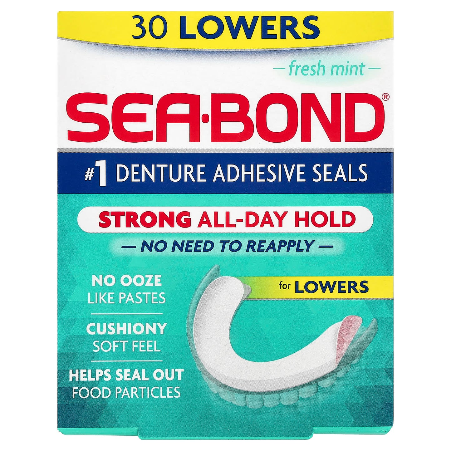 SeaBond, Denture Adhesive Seals, Fresh Mint, 30 Lowers - Image 1