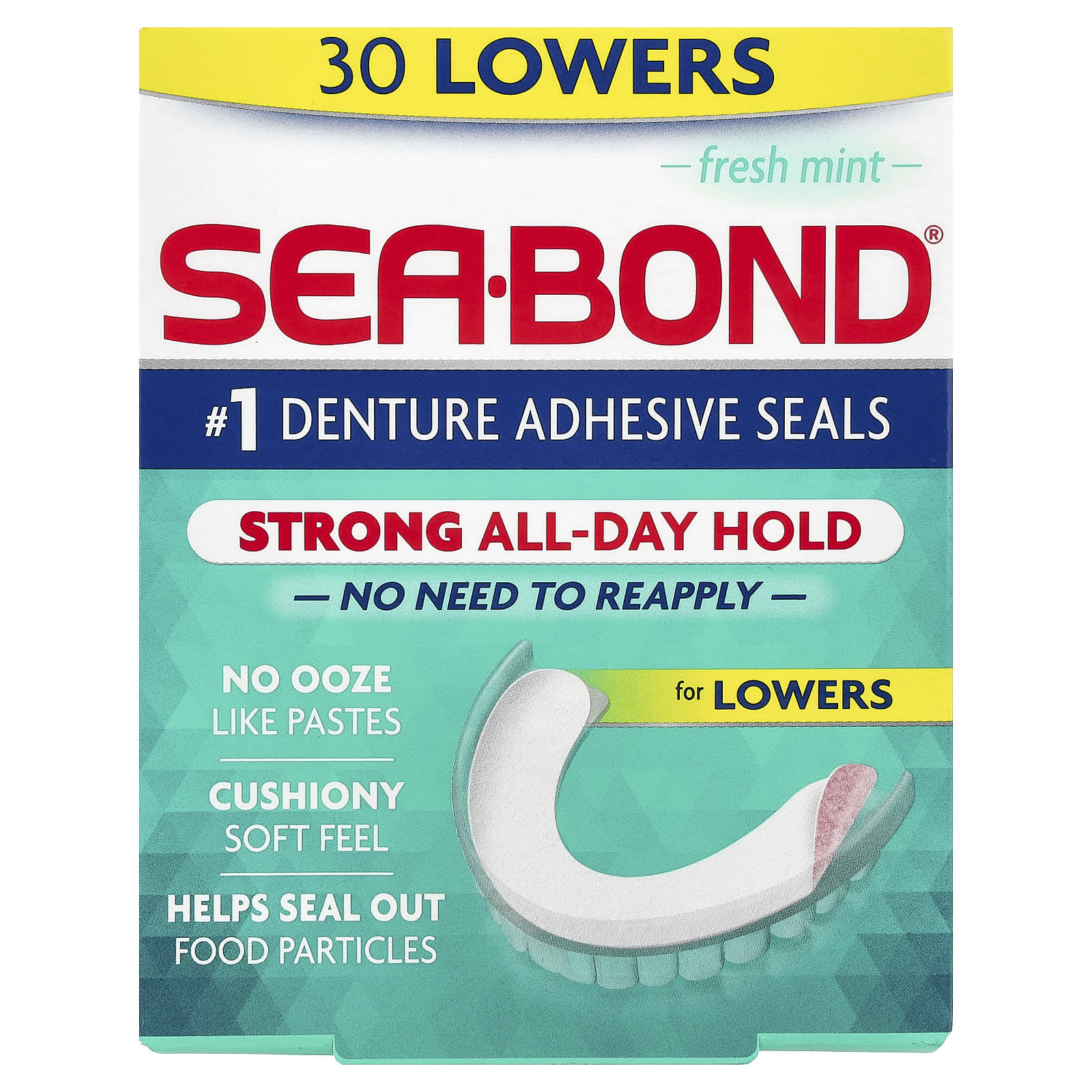SeaBond, Denture Adhesive Seals, Fresh Mint, 30 Lowers - Image 1