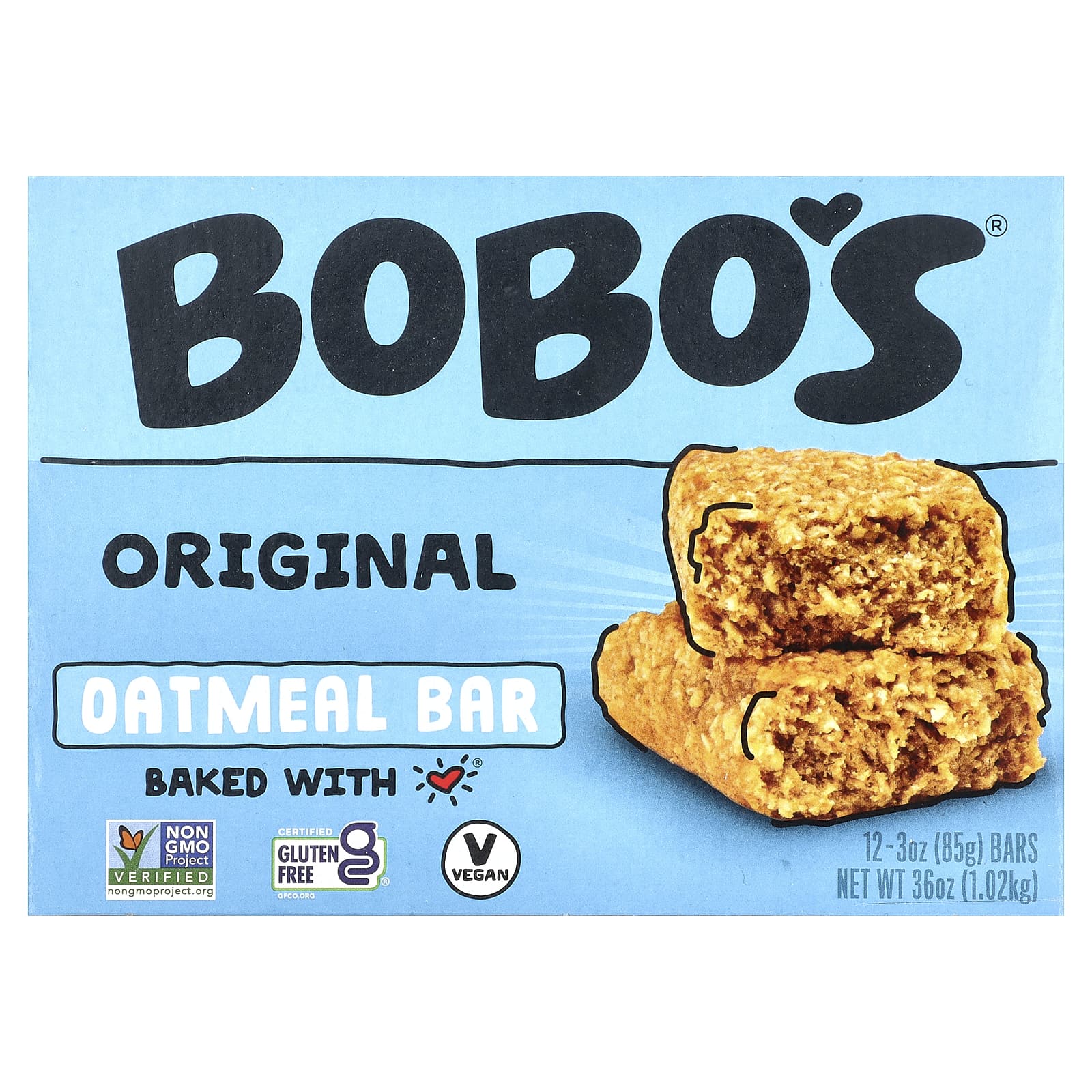 Bobo's Original Oatmeal Bars, Gluten-Free, Vegan, 12 Count (3 oz Each) - Image 1