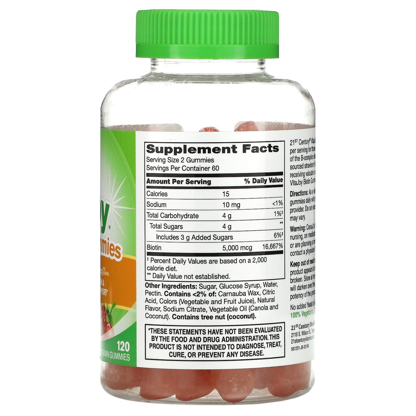 Biotin Gummies by 21st Century - Strawberry Flavor, 120 Vegetarian Gummies - Image 2