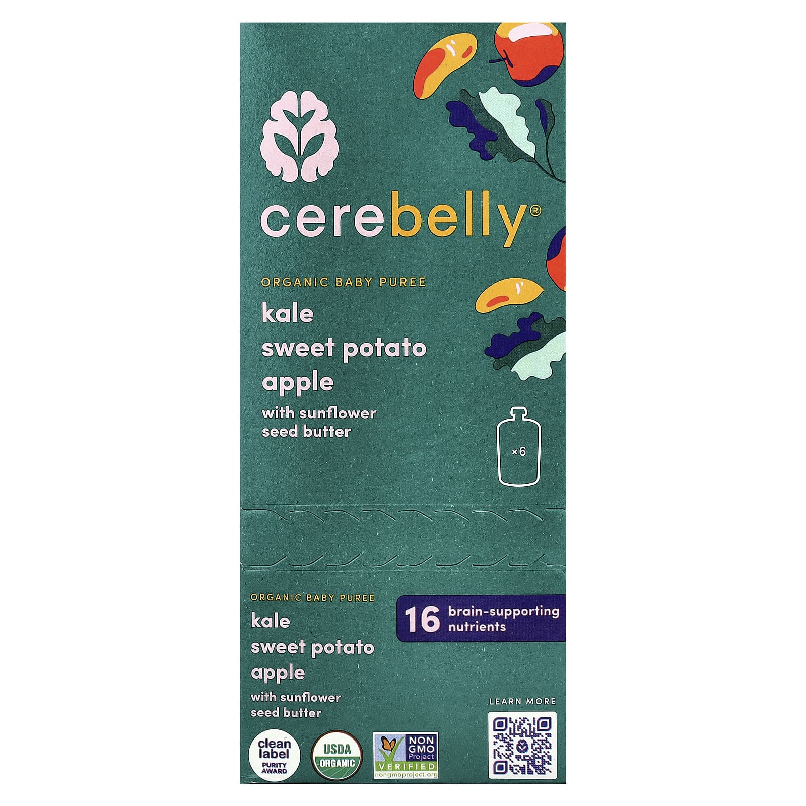 Organic Baby Food Pouches, Brain-Supporting Nutrients, 6 Pouches, 4 oz Each - Image 1