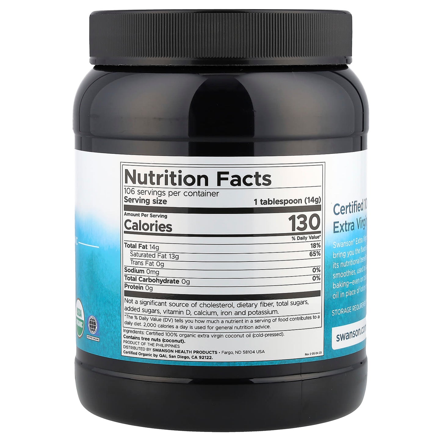 Swanson, Certified 100% Organic Extra Virgin Coconut Oil, 3 lbs 6 oz (1.53 kg) - Image 2