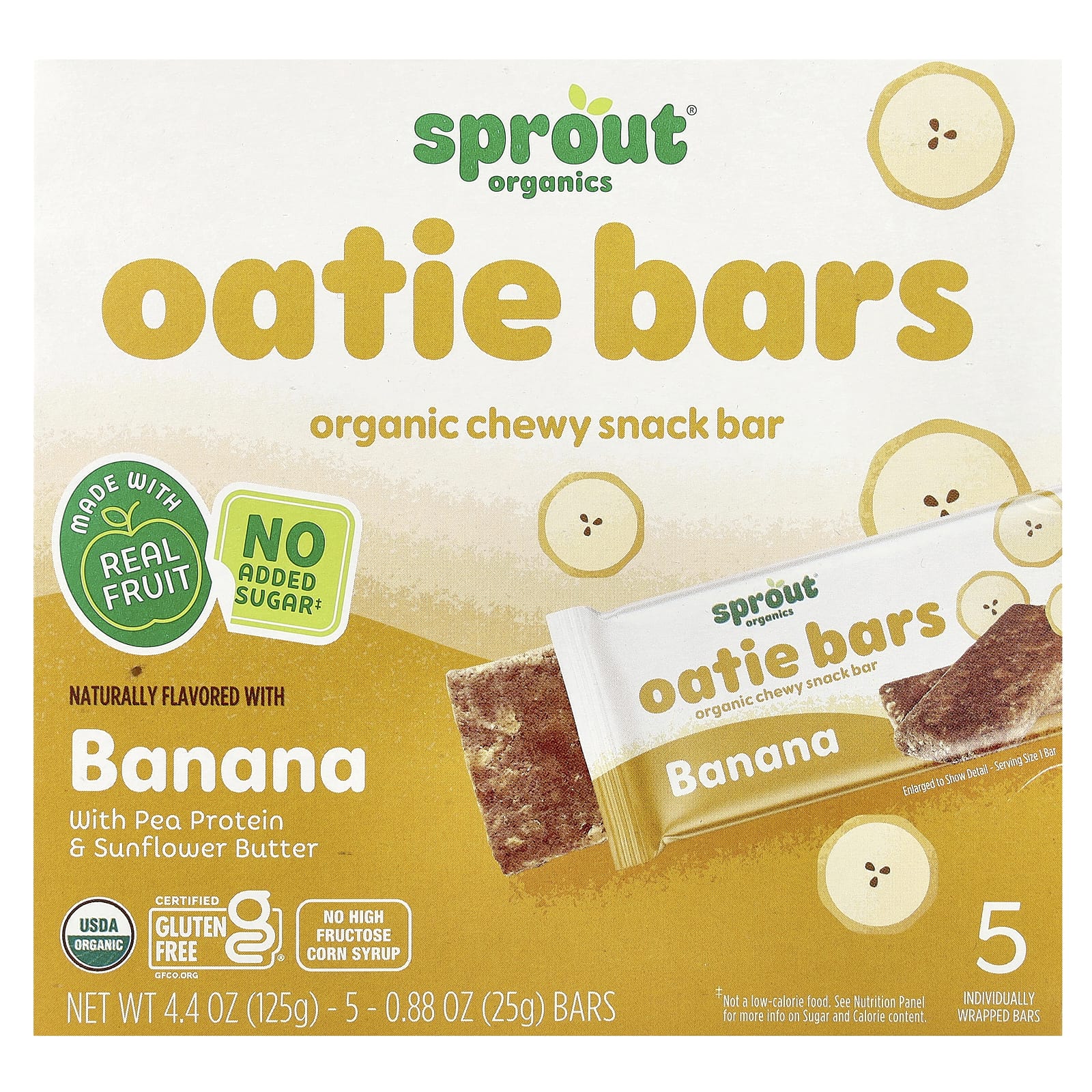 Sprout Organics, Oatie Bars, Organic Chewy Snack Bar, 2 Years and Up, Banana, 5 Bars, 0.88 oz (25 g) Each - Image 1